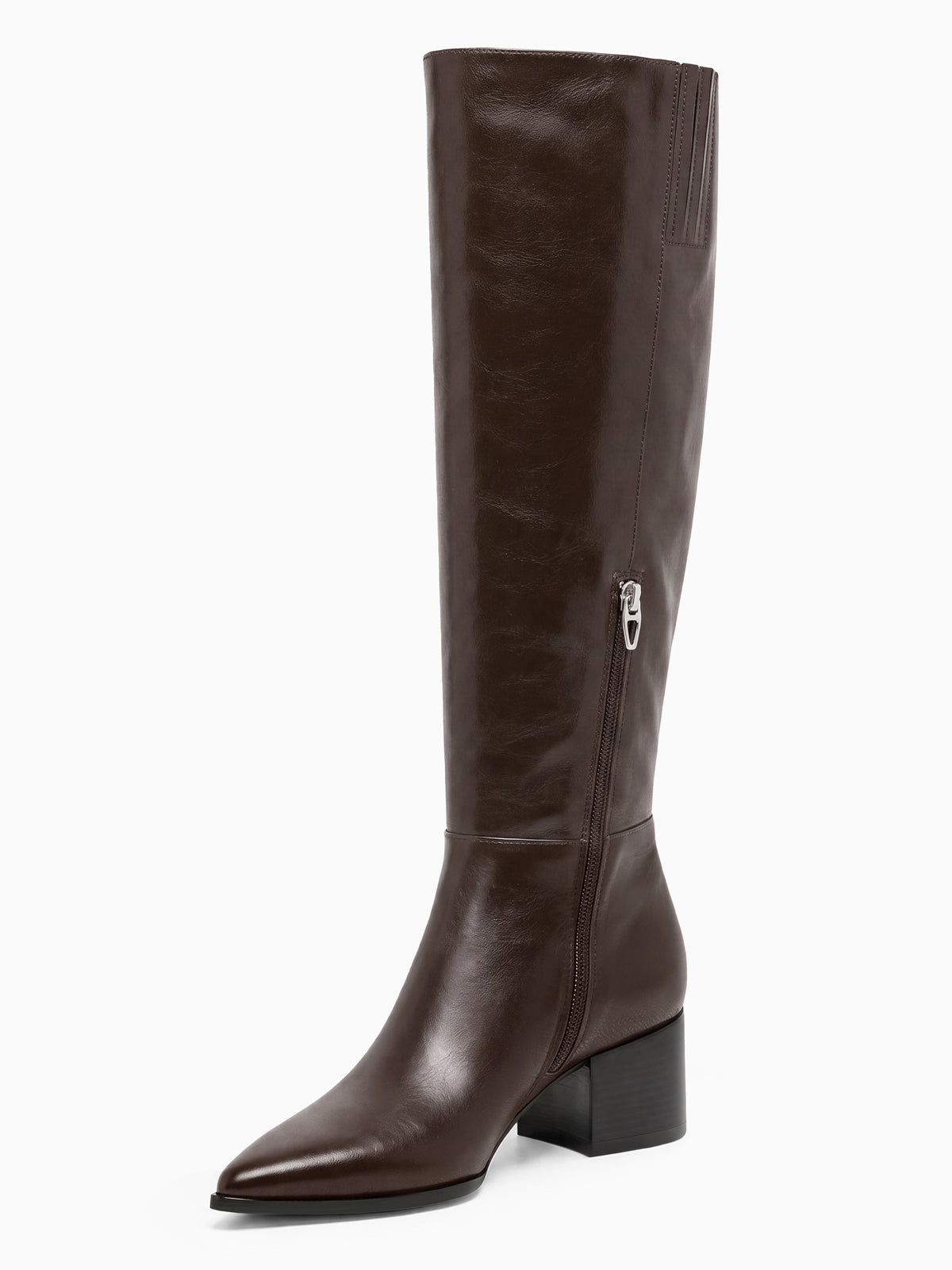 Coutgo Women PU Chocolate Wide Calf Knee Boots