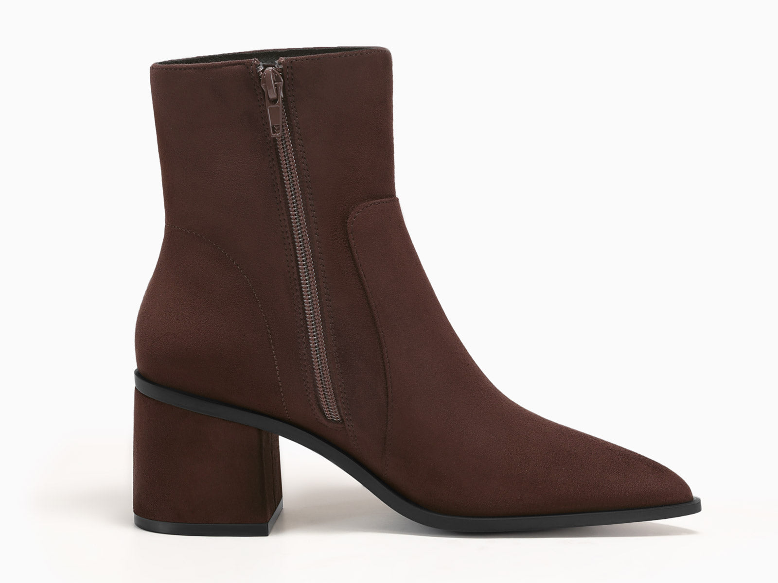 Coutgo Womens Suede Chocolate Brown Pointed Ankle Boots