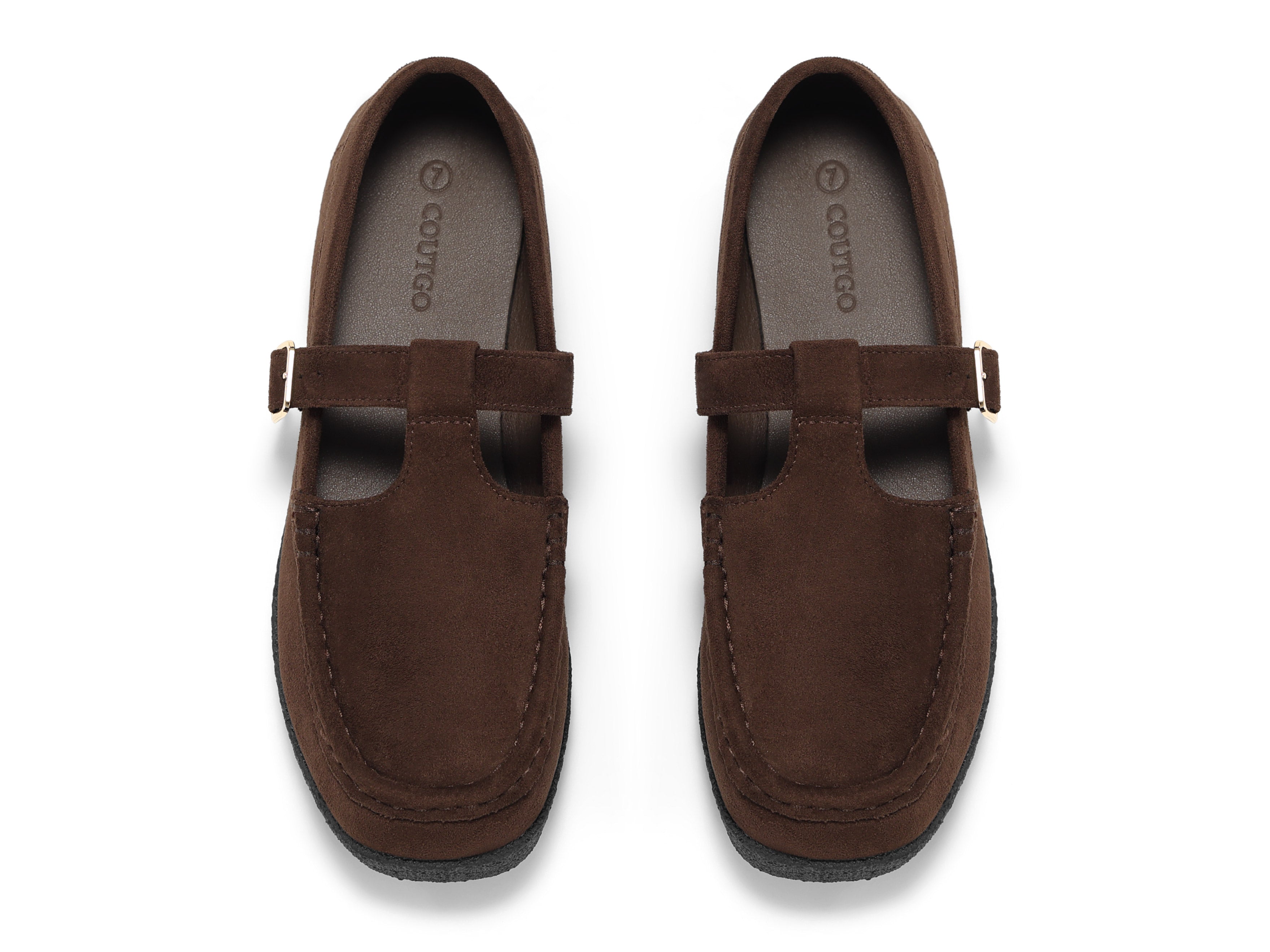 Coutgo Women Suede Chocolate Brown Square Toe Platform Loafers