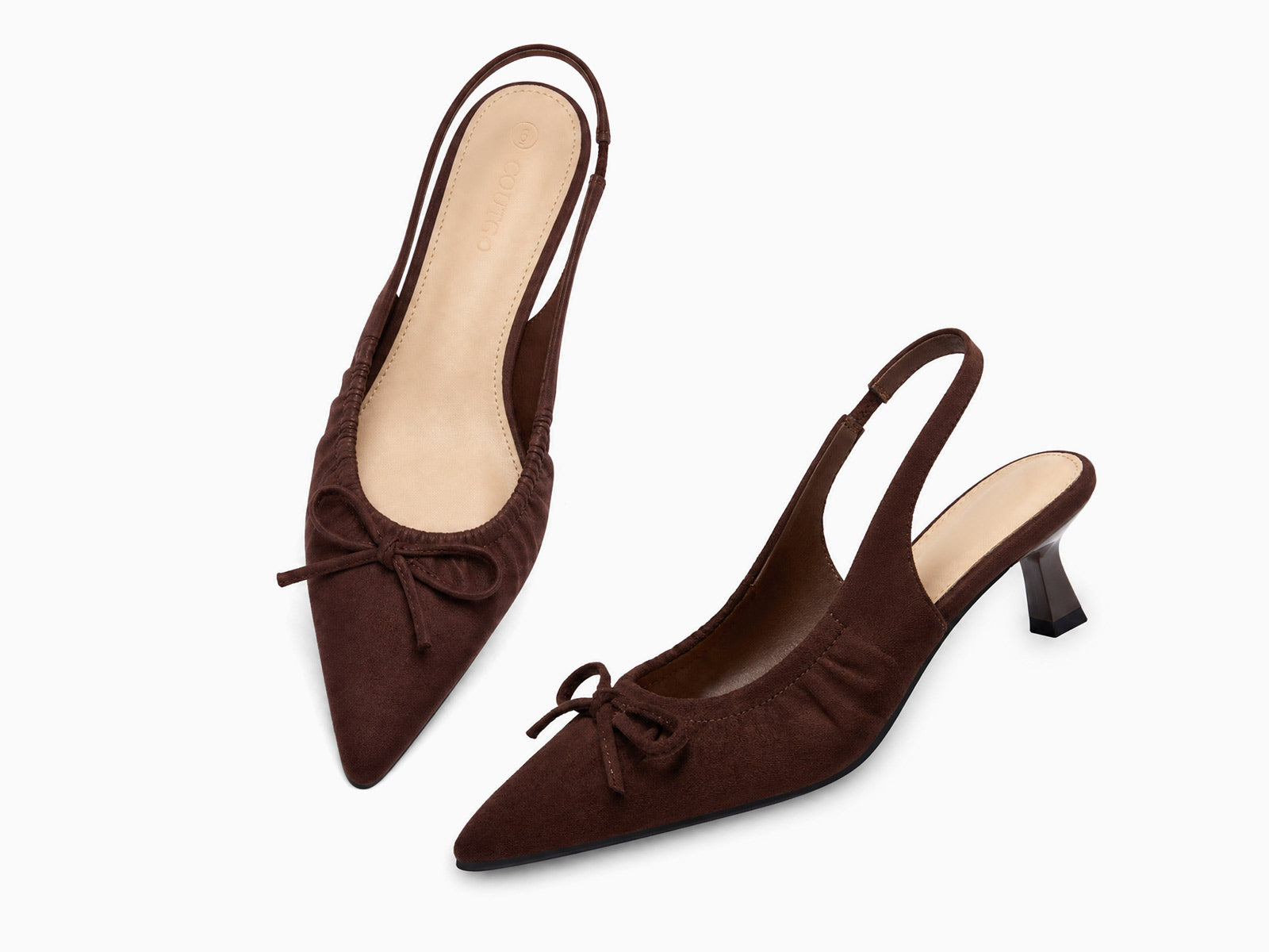 Coutgo Womens Chocolate Suede Slingback Kitten Heels
