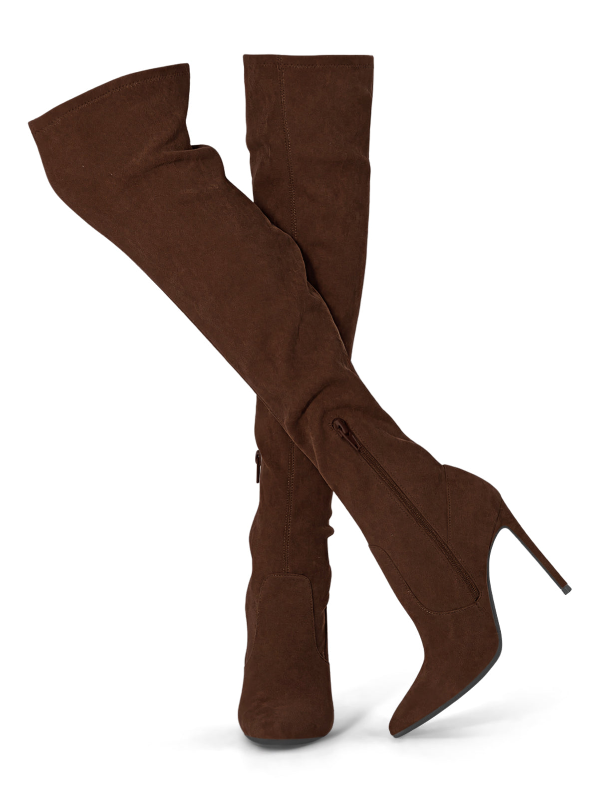 Coutgo Women Chocolate Thigh High Heel Boots