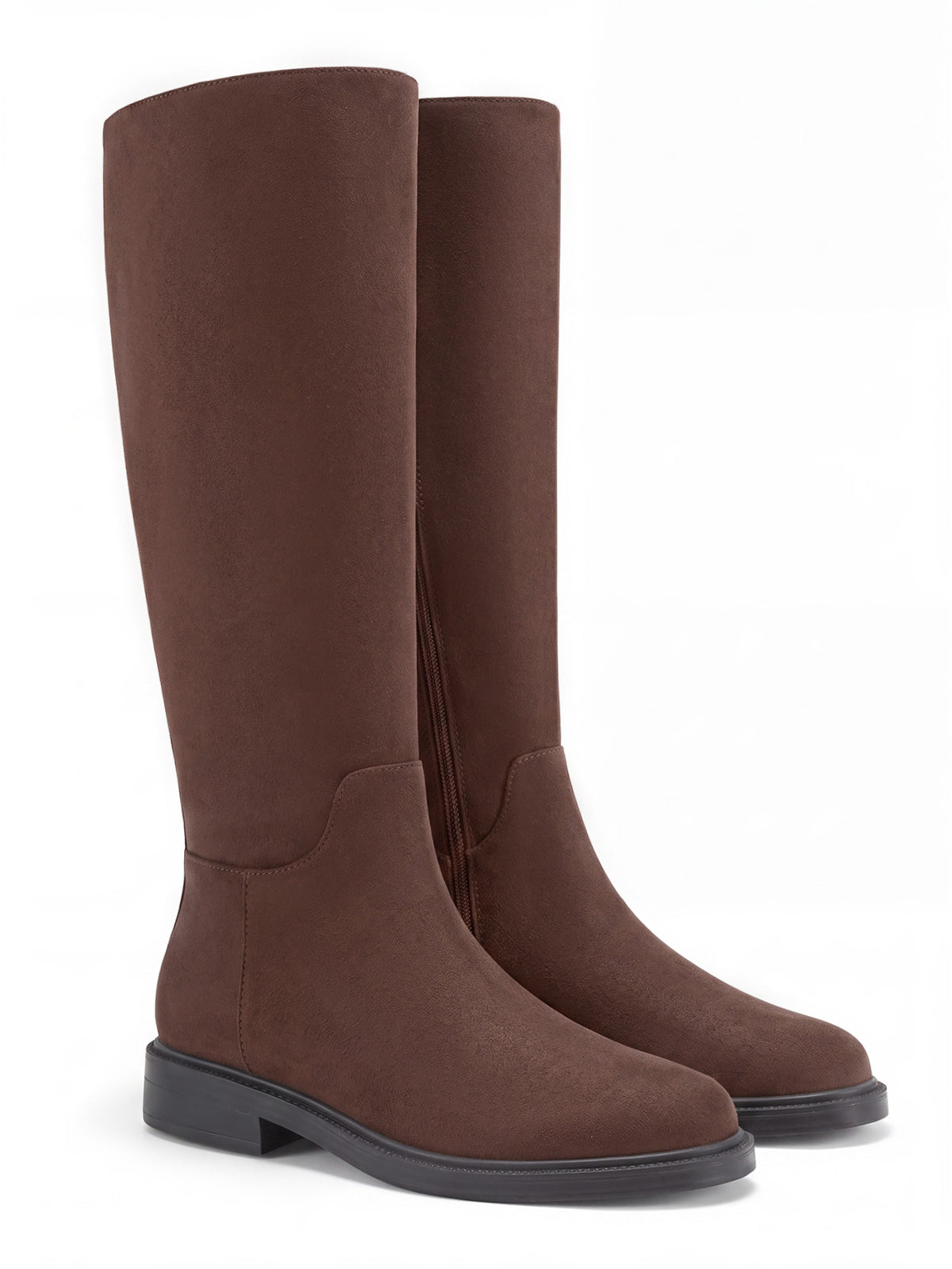 Coutgo Womens Suede Chocolate Brown Knee Boots