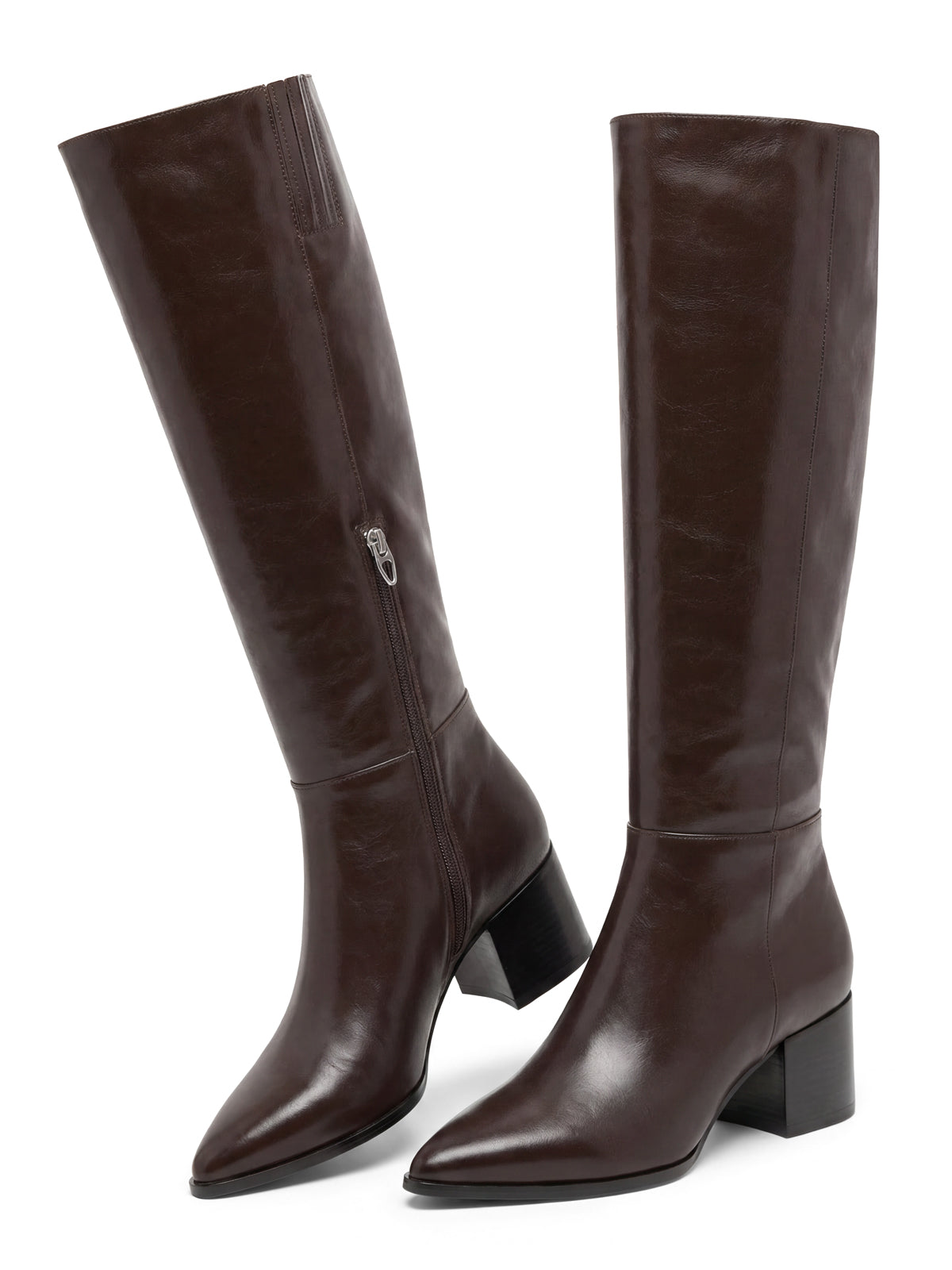 Coutgo Women PU Chocolate Wide Calf Knee Boots
