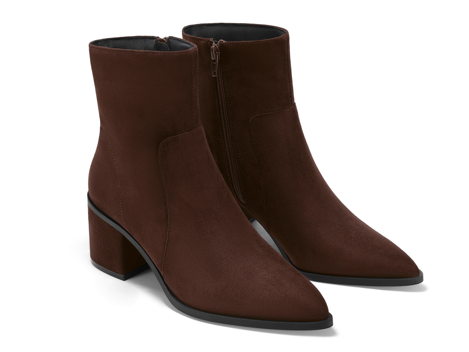 Coutgo Womens Suede Chocolate Brown Pointed Ankle Boots