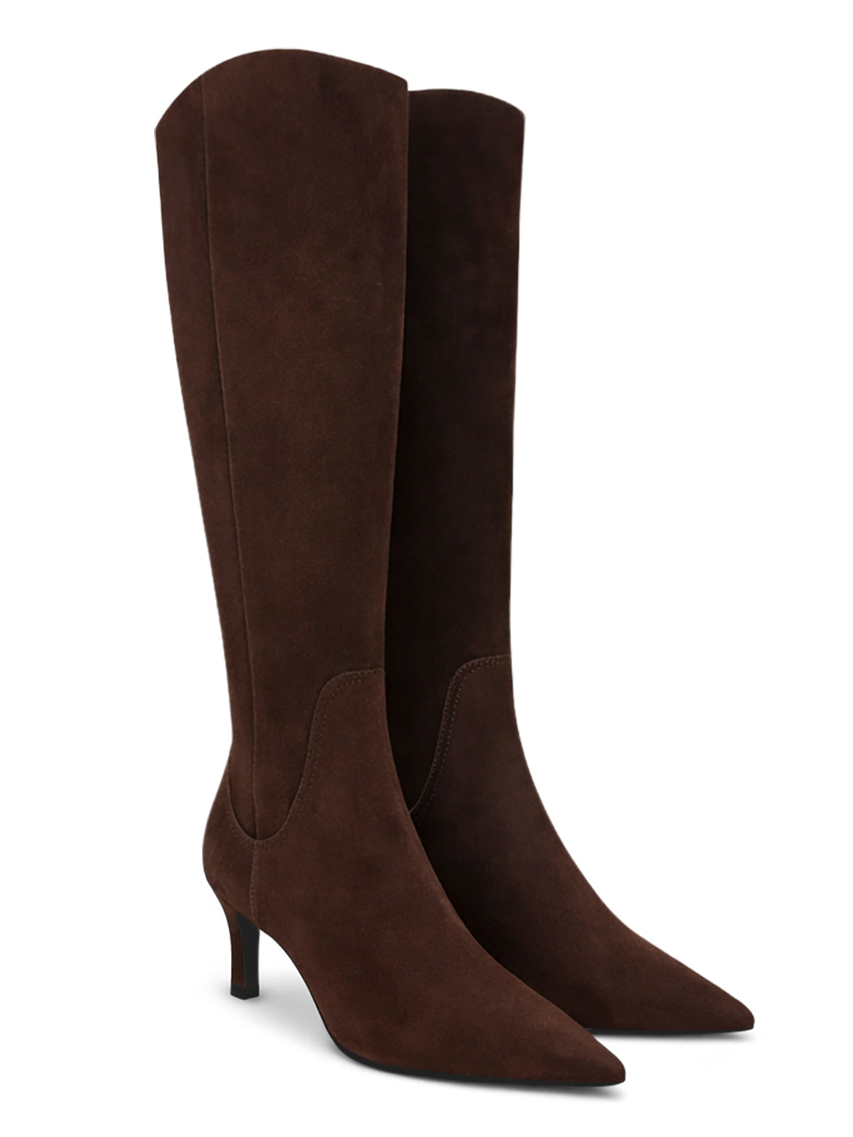 Coutgo Womens Chocolate Suede Kitten Heel Knee Boot