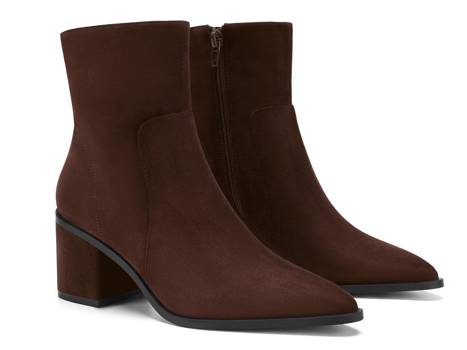 Coutgo Womens Suede Chocolate Brown Pointed Ankle Boots