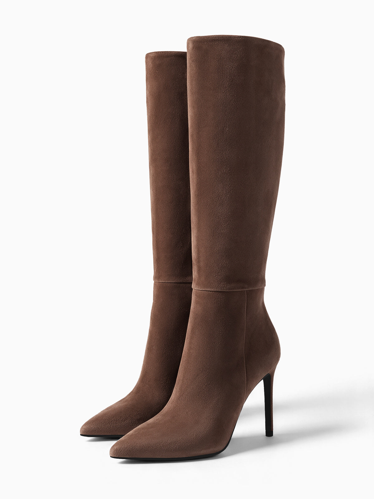 Coutgo Womens Chocolate Suede Stiletto Knee Boots