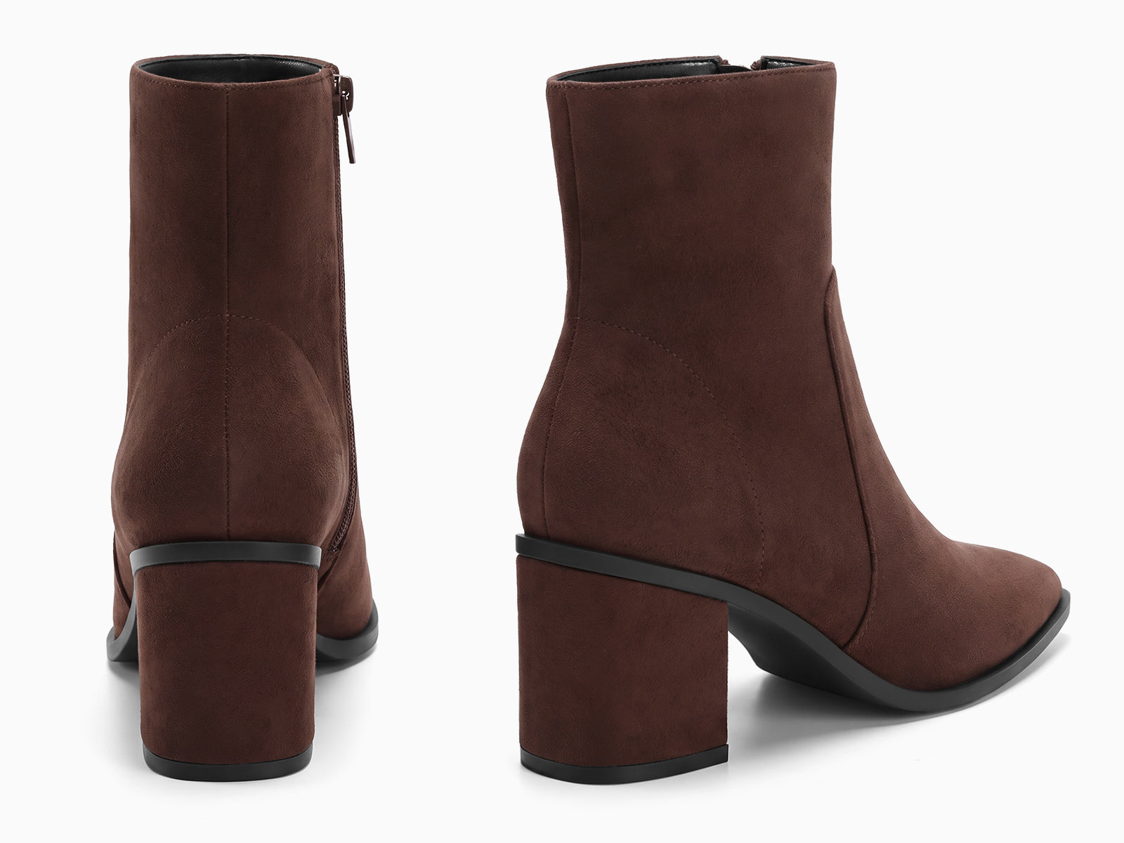 Coutgo Womens Suede Chocolate Brown Pointed Ankle Boots