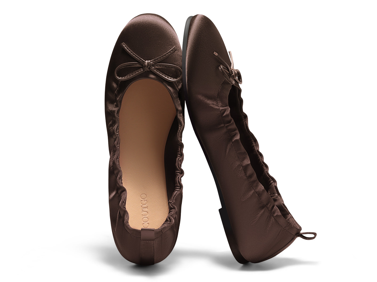 Coutgo Women's Chocolate Satin Ballet Round Toe Flats
