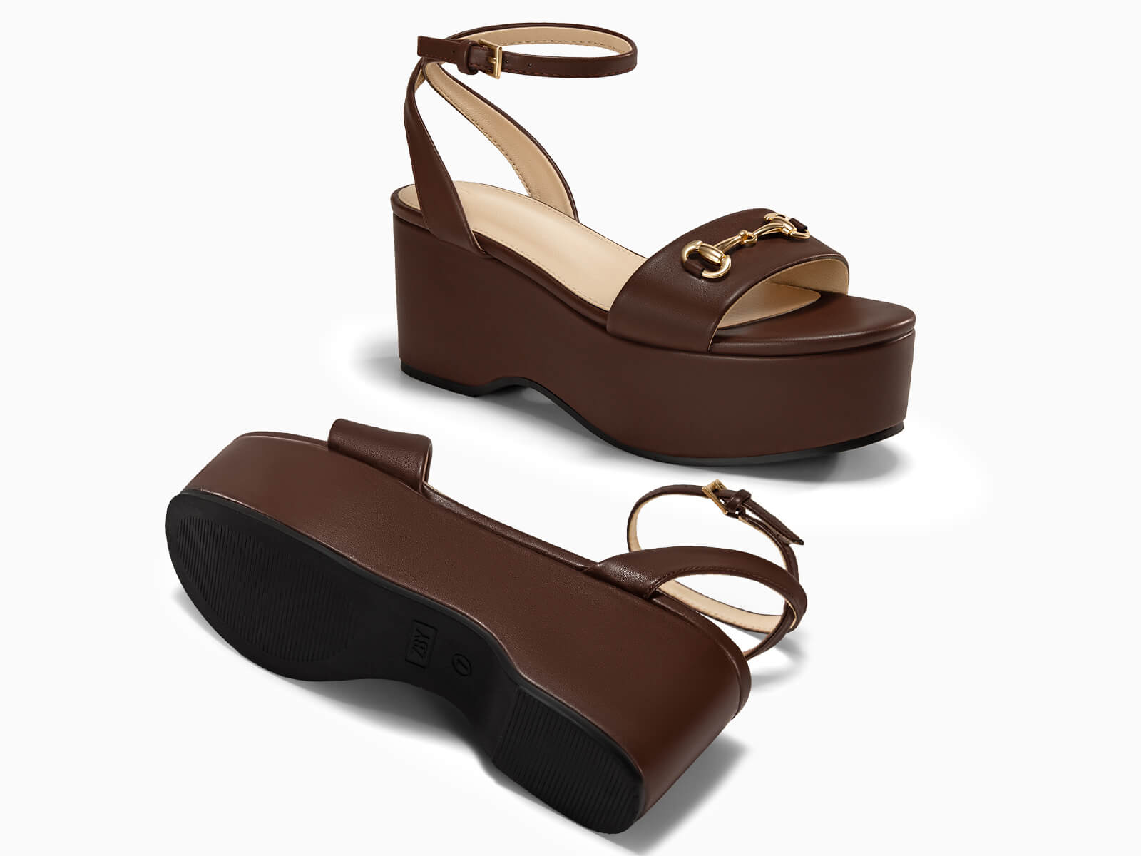 Coutgo Womens Dark Brown Platform Chunky Wedges Heels