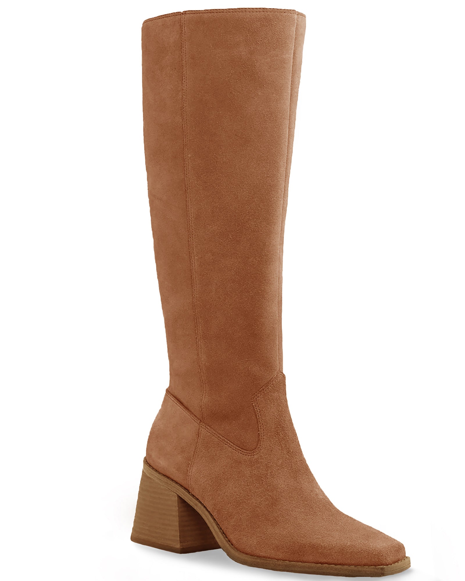 Coutgo Womens Dark Brown Knee High Heel Boots