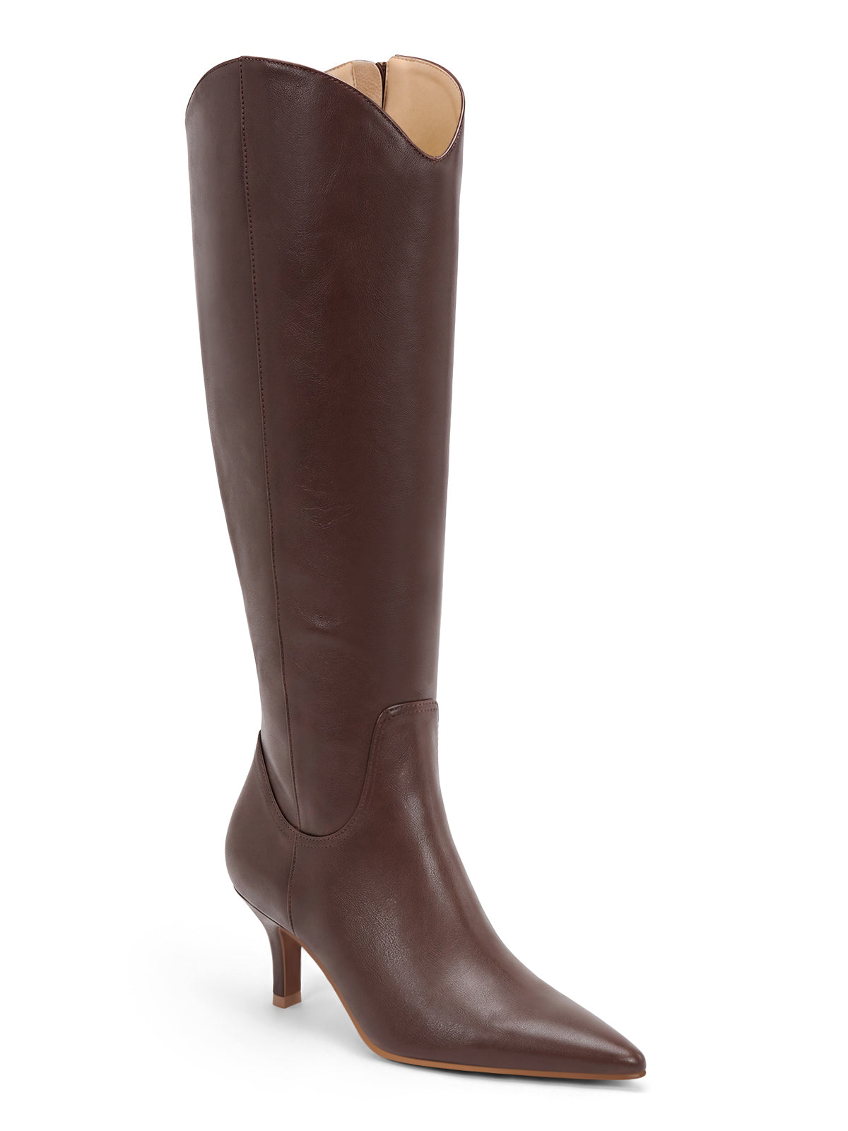Coutgo Womens Dark Brown Pu Kitten Heel Knee Boot