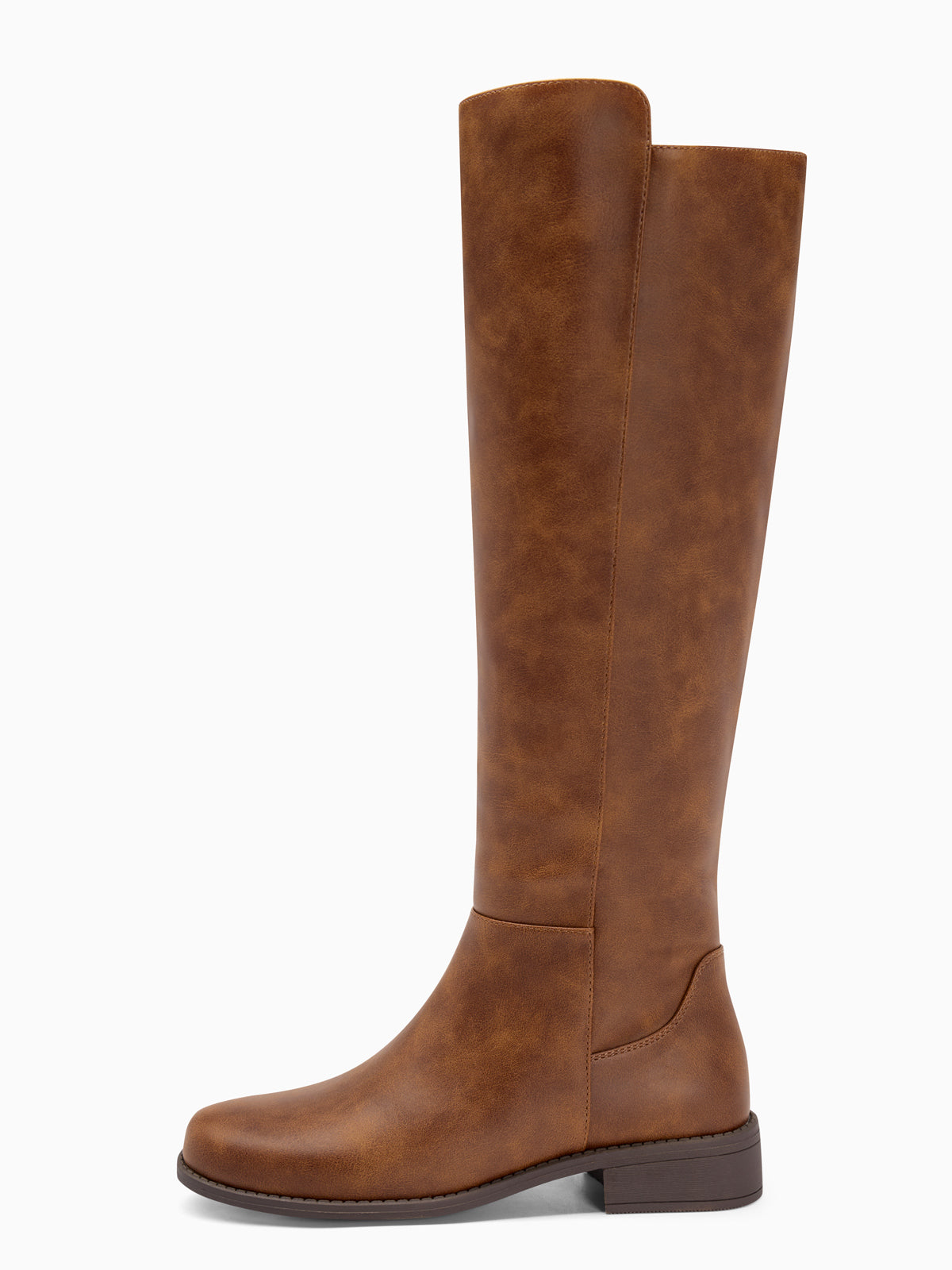 Coutgo Women Dark Brown Pu Round Toe Riding Boots