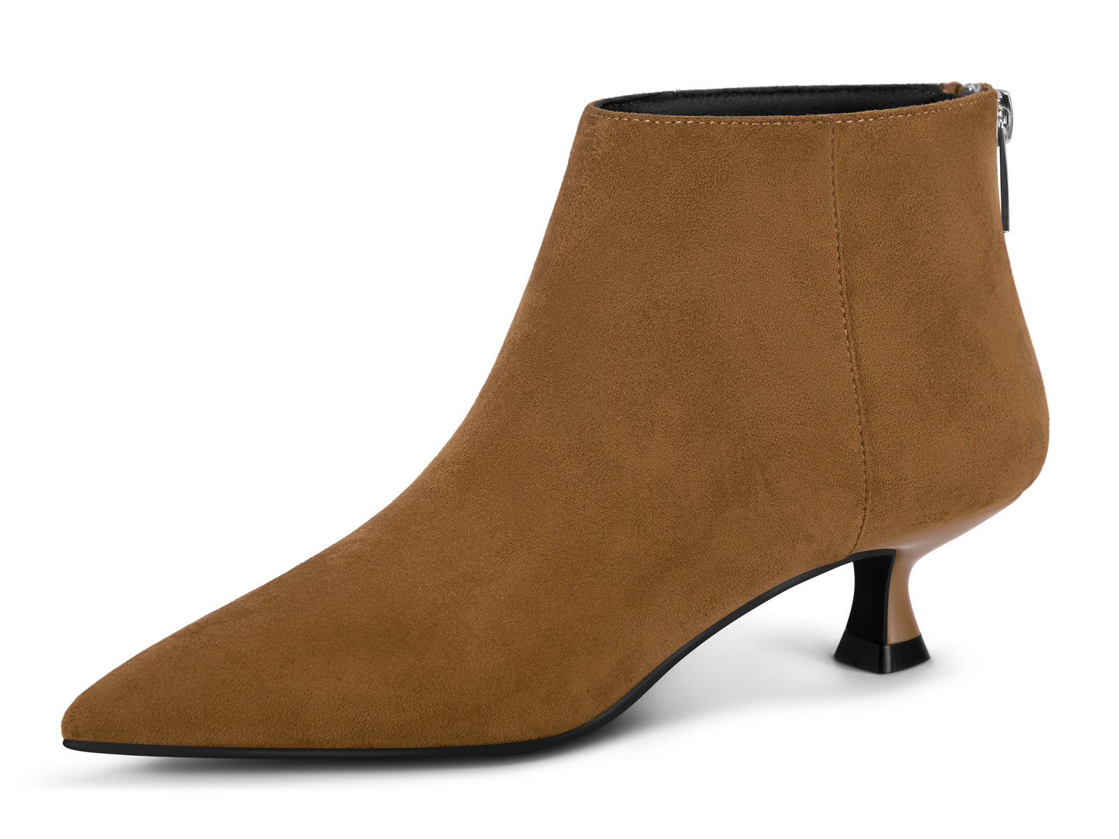 Coutgo Women Dark Brown Suede Pointed Ankle Booties