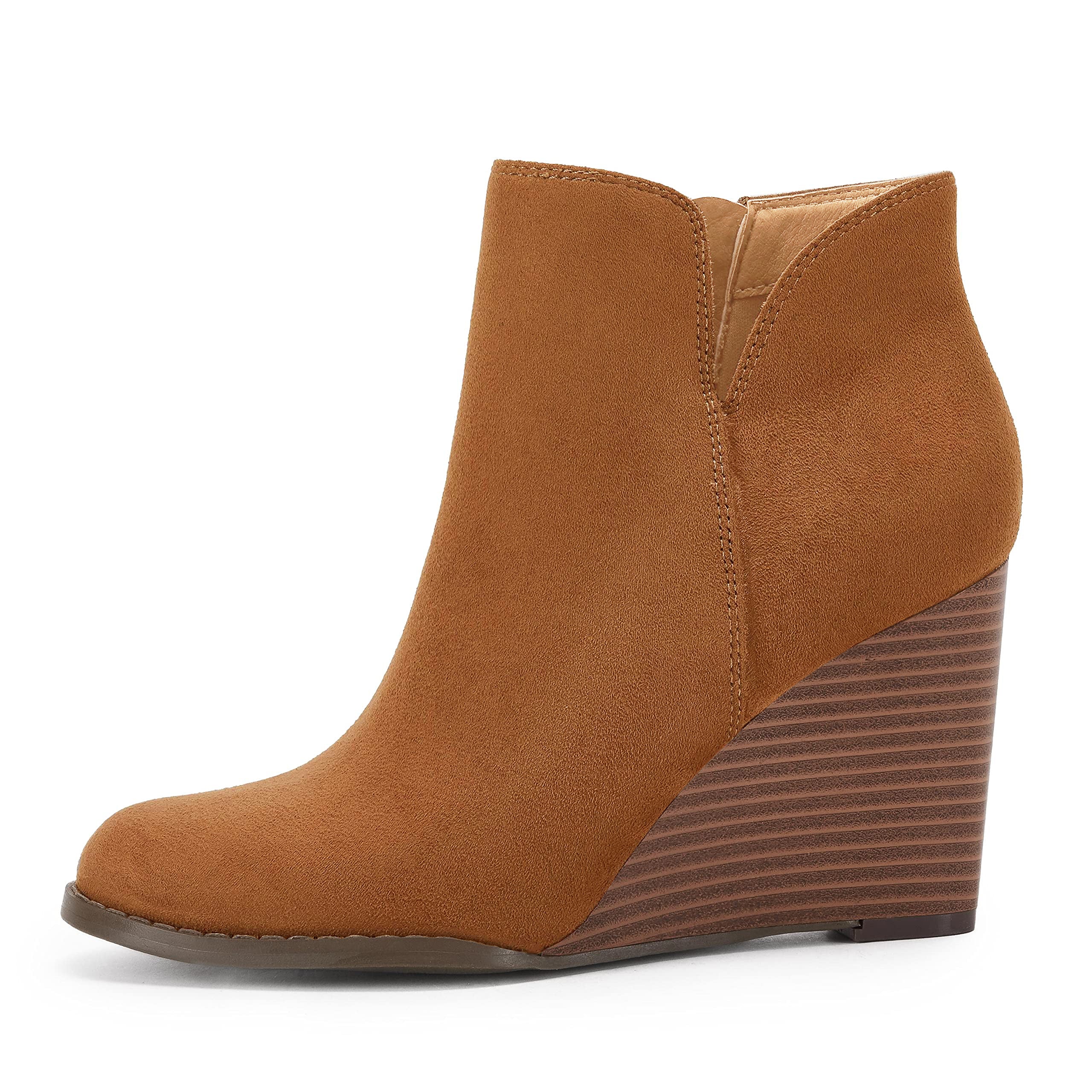Coutgo  Womens Dark Brown Wedge Ankle Booties