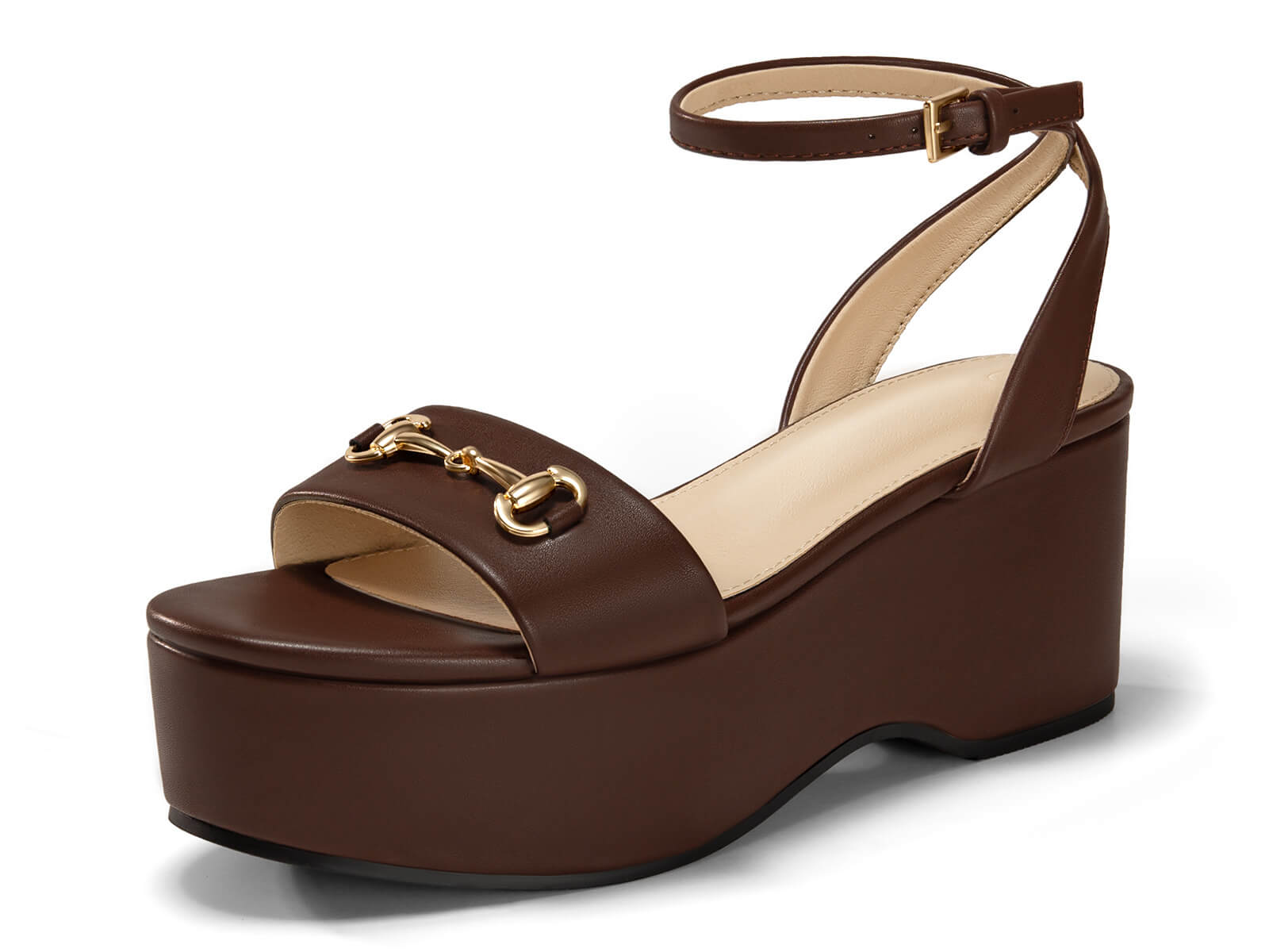 Coutgo Womens Dark Brown Platform Chunky Wedges Heels