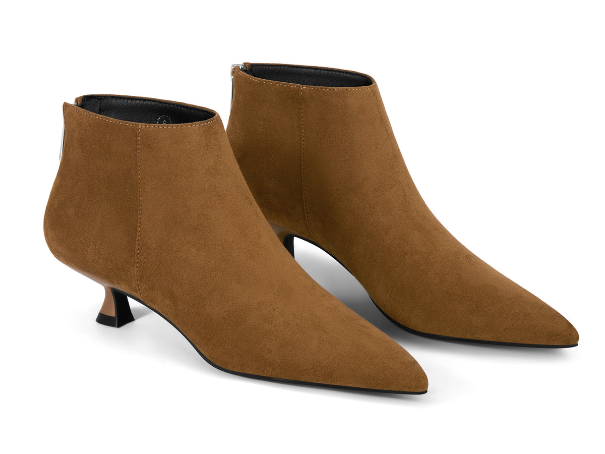 Coutgo Women Dark Brown Suede Pointed Ankle Booties
