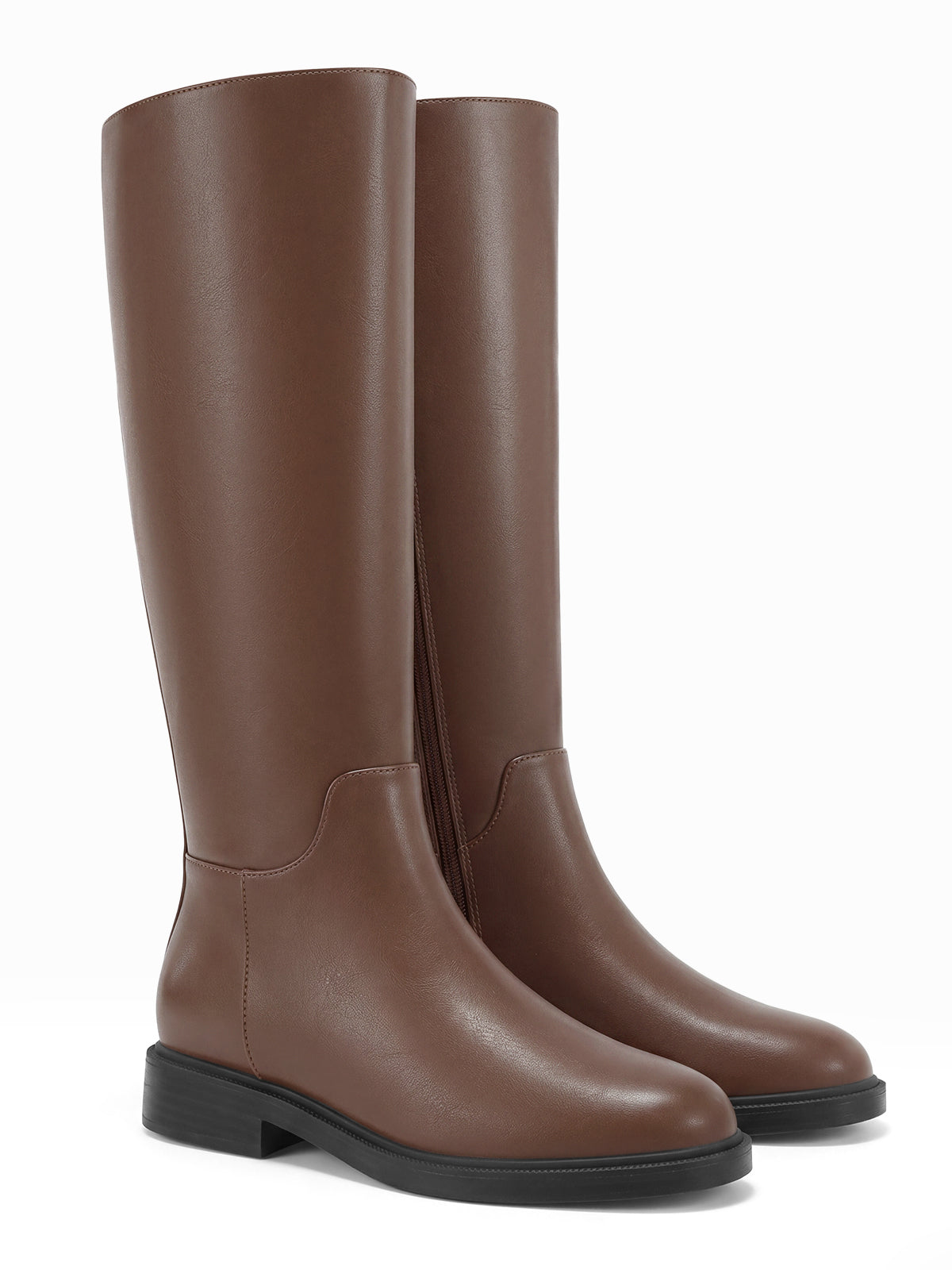 Coutgo Womens Leather Dark Brown  Knee Boots