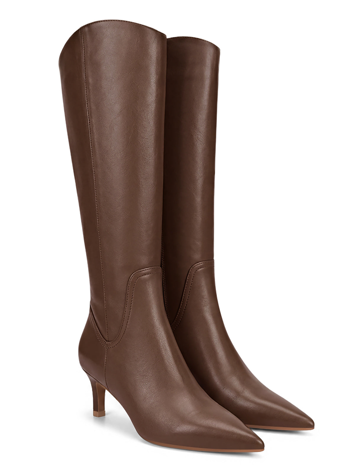 Coutgo Womens Dark Brown Pu Kitten Heel Knee Boot