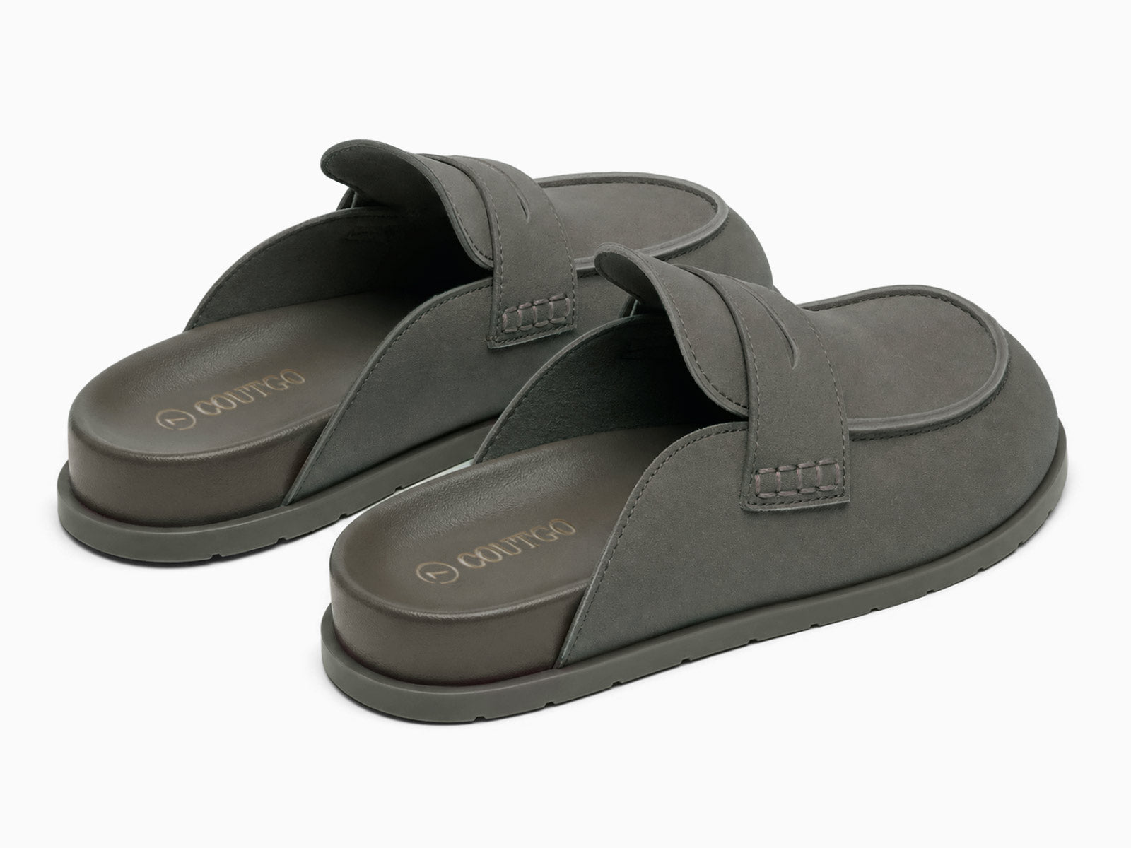 Coutgo Women Dark Grey Suede Platform Mules