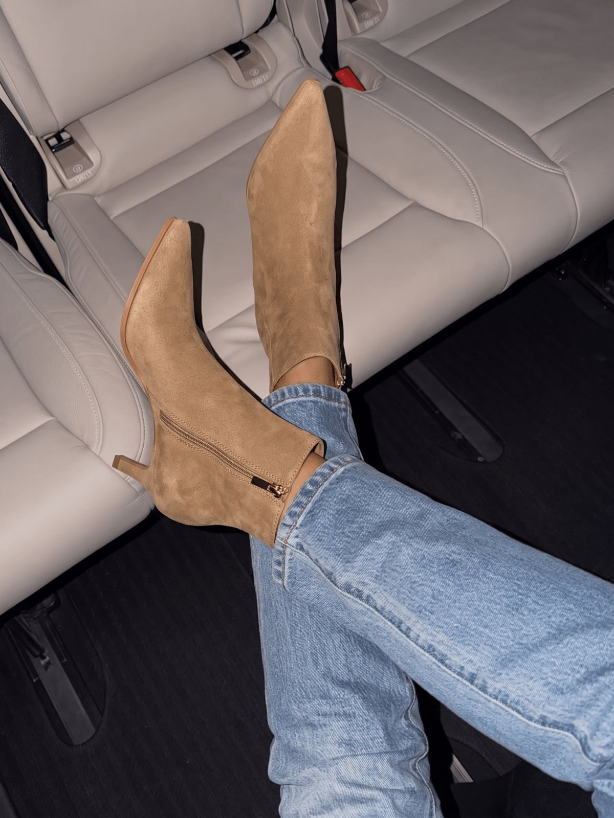 Coutgo Womens Dark Khaki Suede Pointed Toe Kitten Heel Side Zipper Fall Ankle Boots