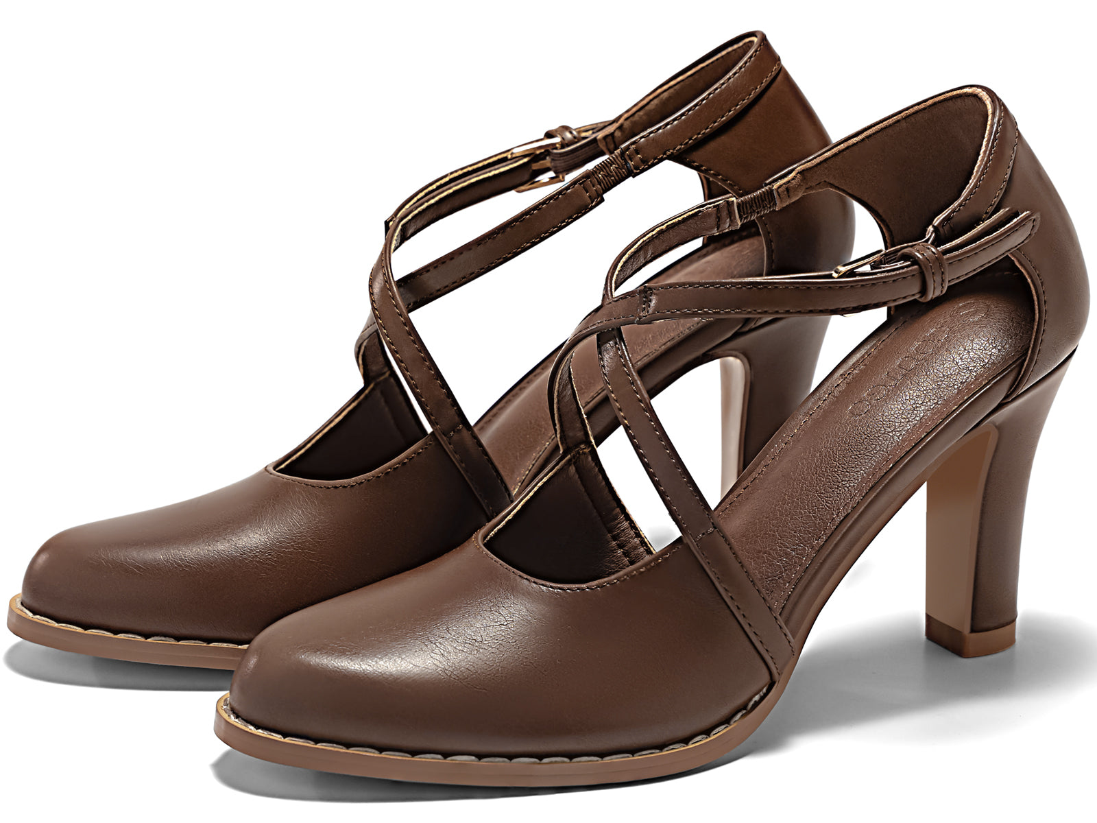 Coutgo Womens Dark Brown Chunky High Heels