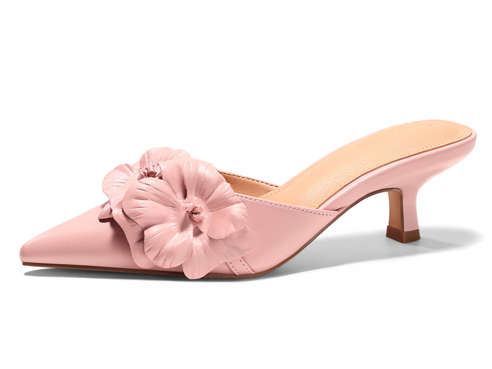 Coutgo Womens Pink Kitten Low Heels Mules