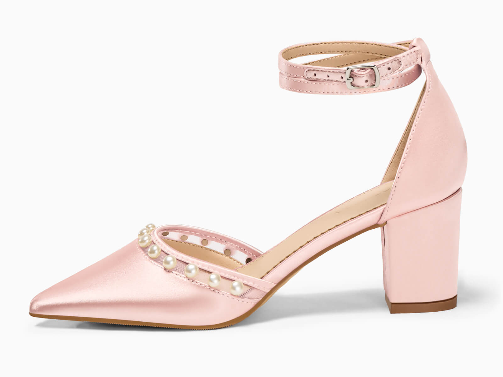 Coutgo Womens Pink Pearl Chunky Heels