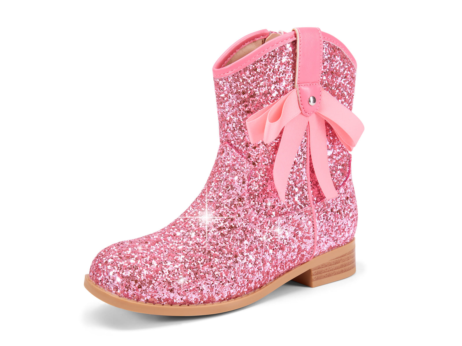Coutgo Girls Pink Glitter Cowgirl Bow Boots