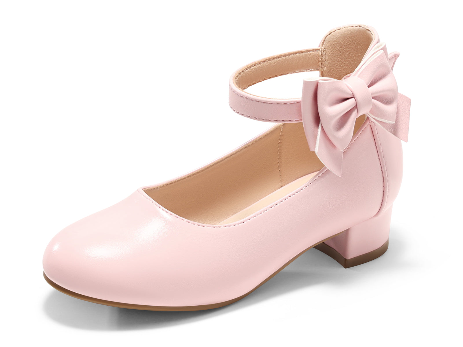 Coutgo Girls Pink Dress Bow Chunky Heels