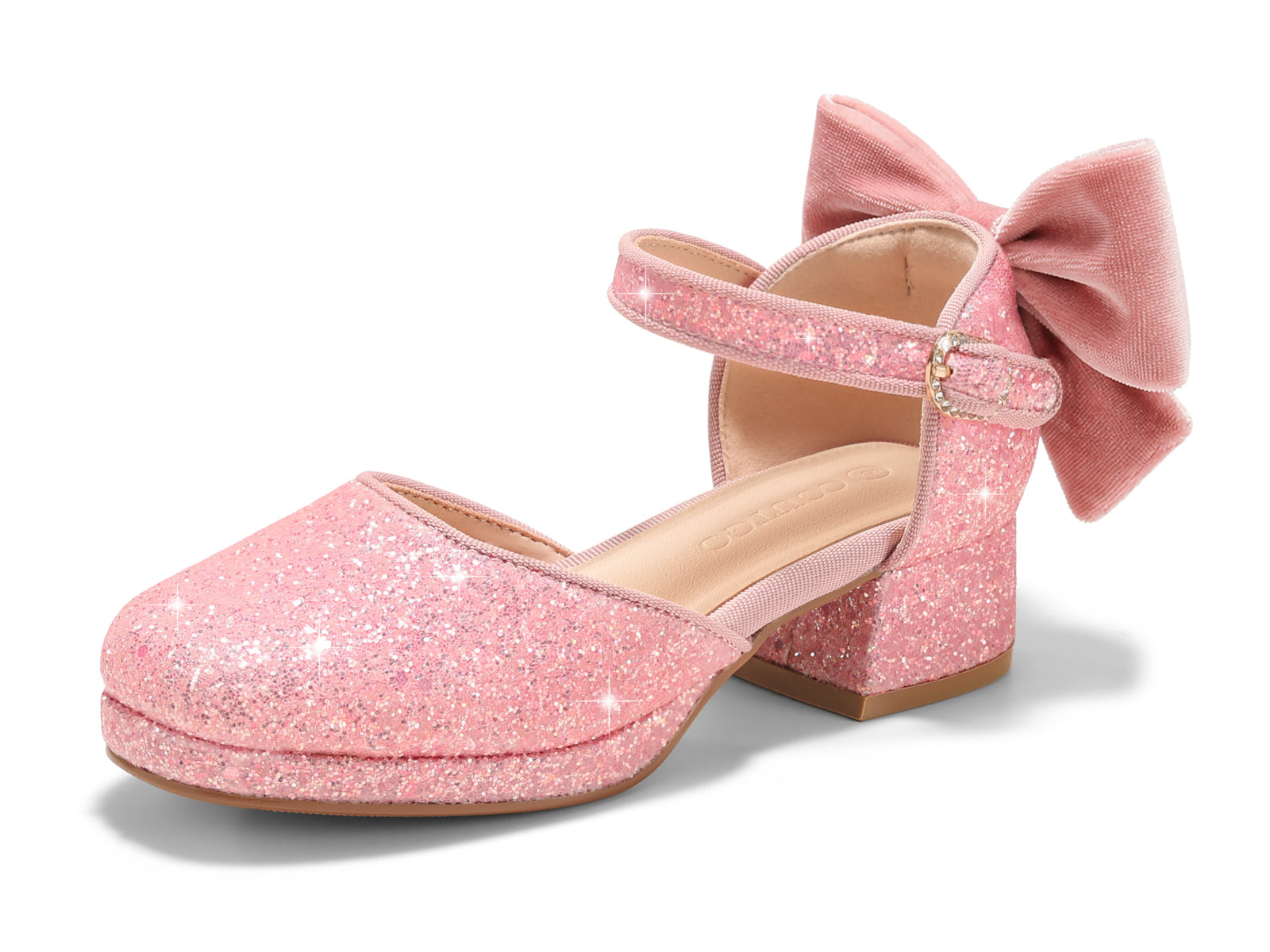 Coutgo Girls Pink Glitter Bow Princess Heels