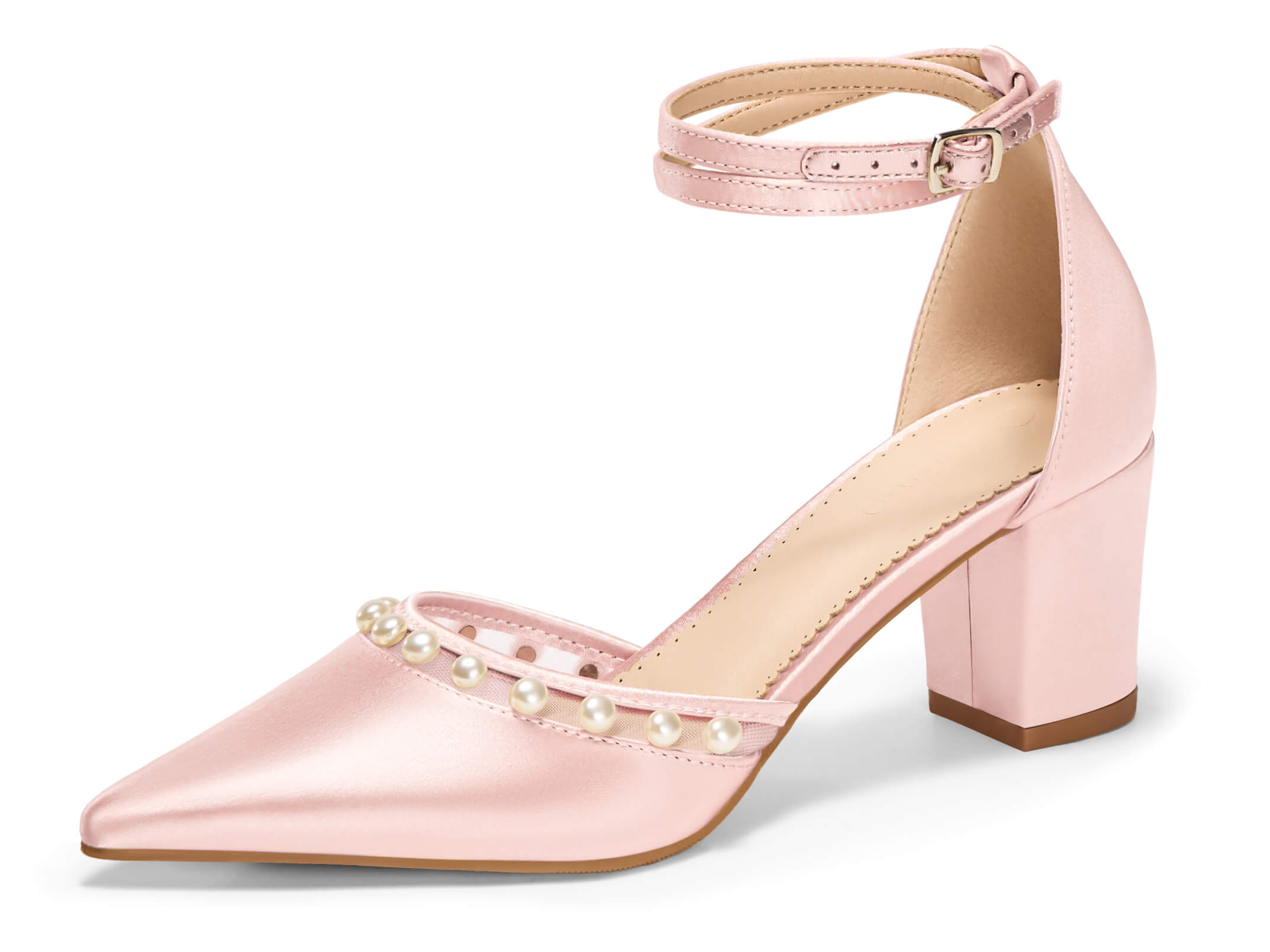 Coutgo Womens Pink Pearl Chunky Heels