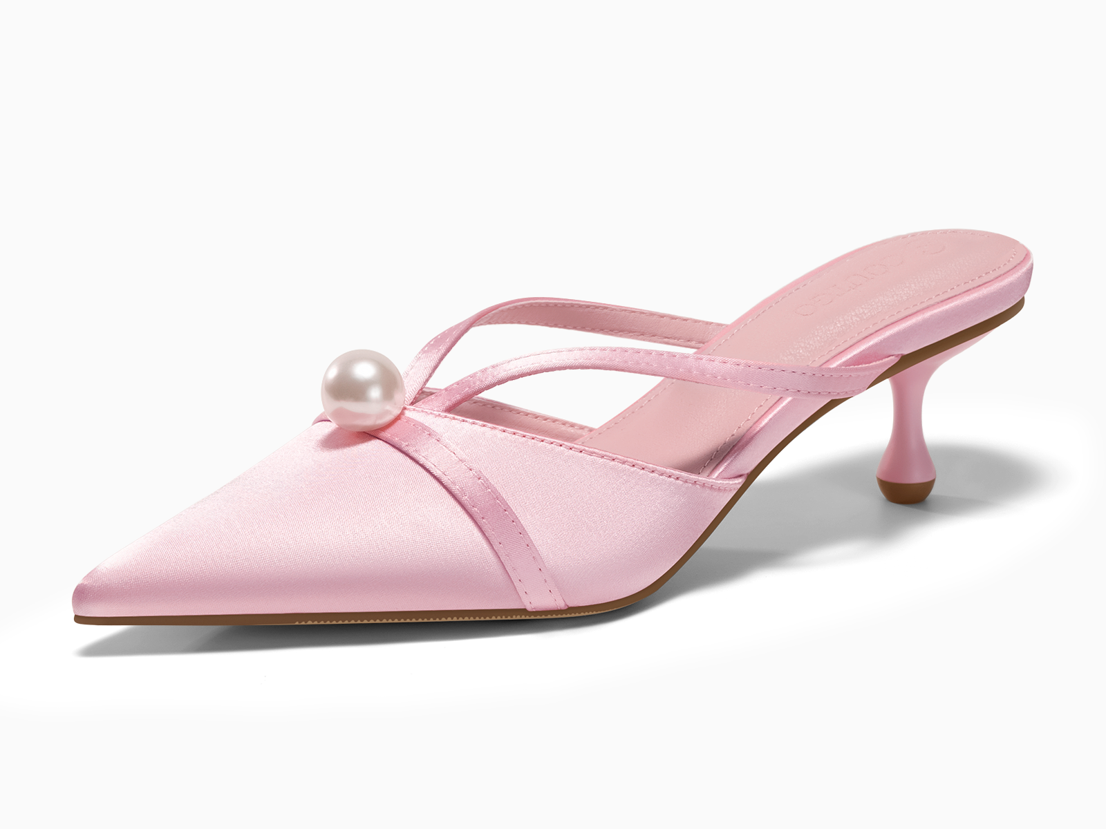Coutgo Womens Pink Pearl Kitten Heels