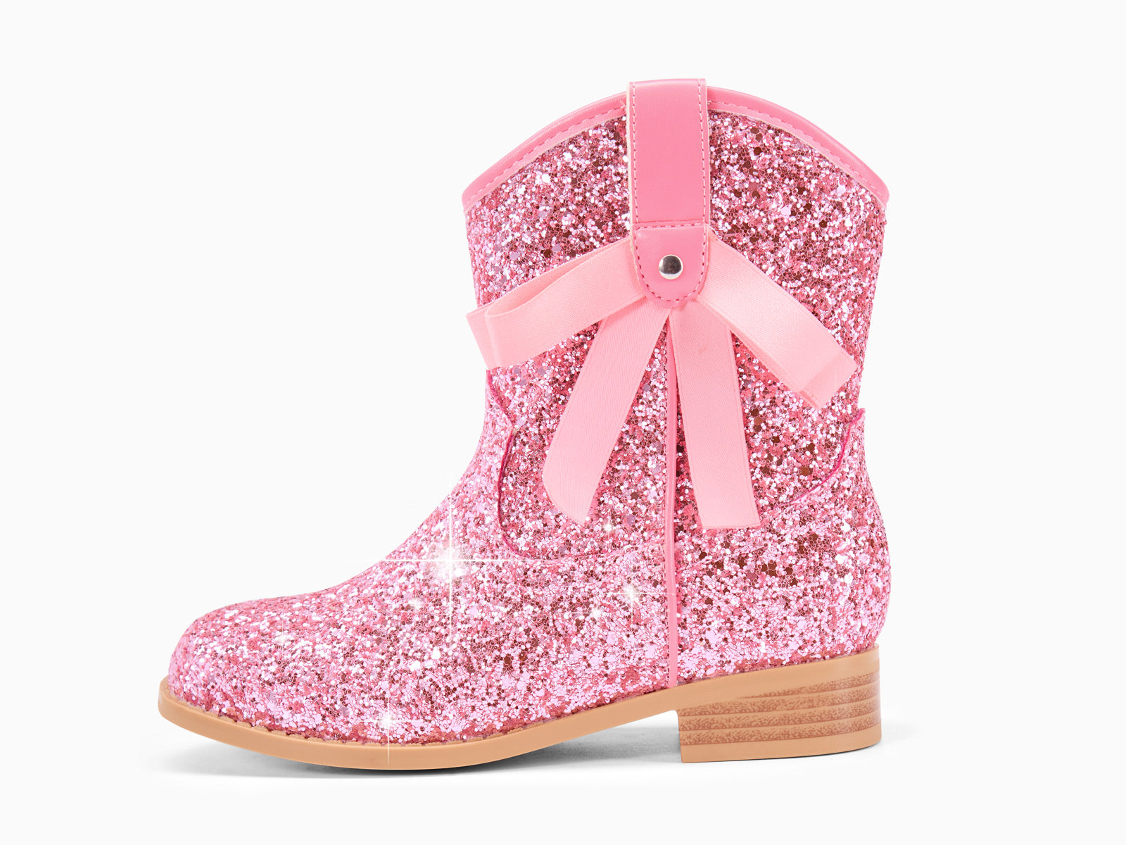 Coutgo Girls Pink Glitter Cowgirl Bow Boots