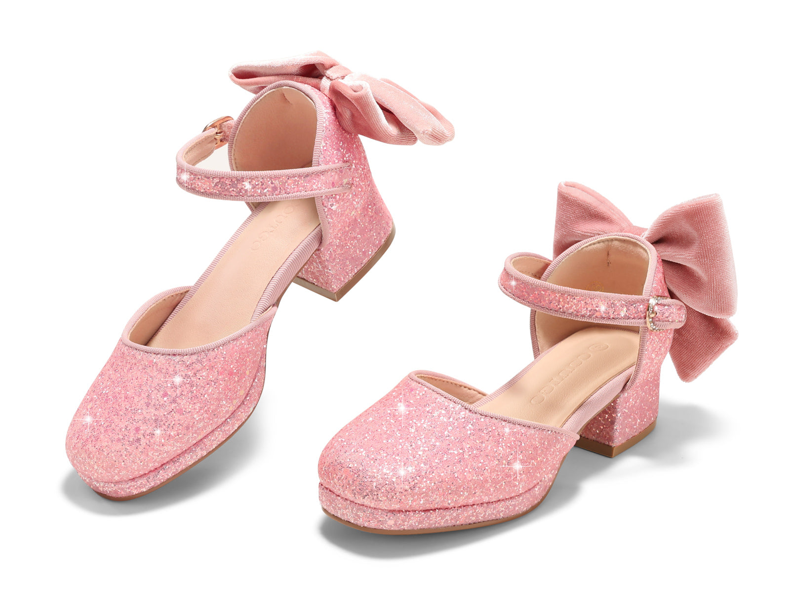 Coutgo Girls Pink Glitter Bow Princess Heels