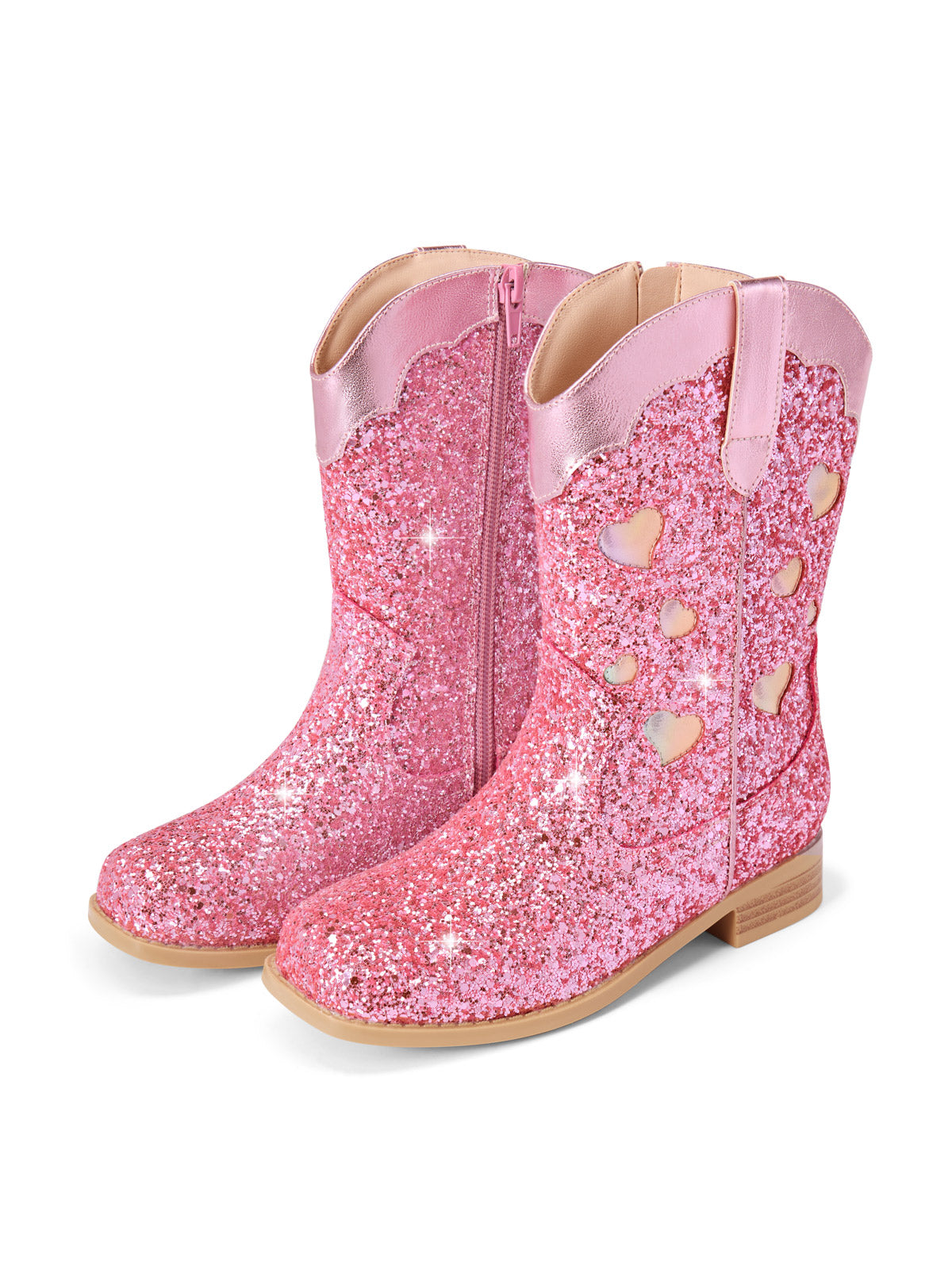 Coutgo Women Pink Glitter Cowgirl Boots