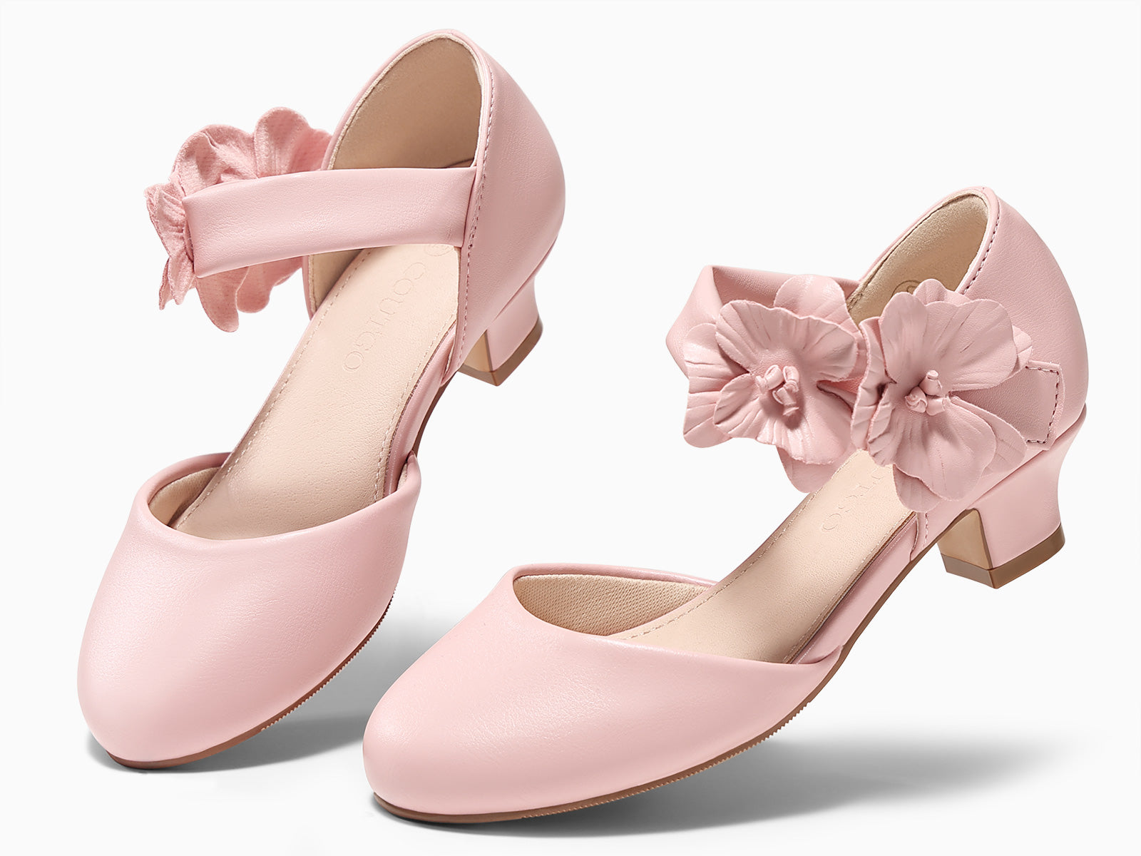 Coutgo Girls Pink Closed Toe Low Chunky Heels