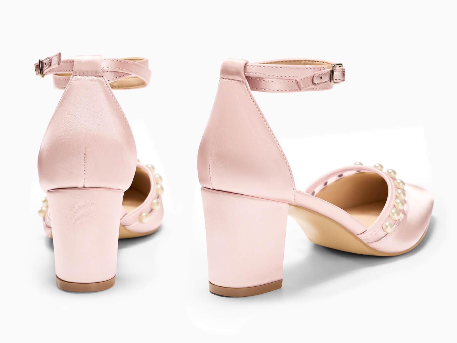 Coutgo Womens Pink Pearl Chunky Heels
