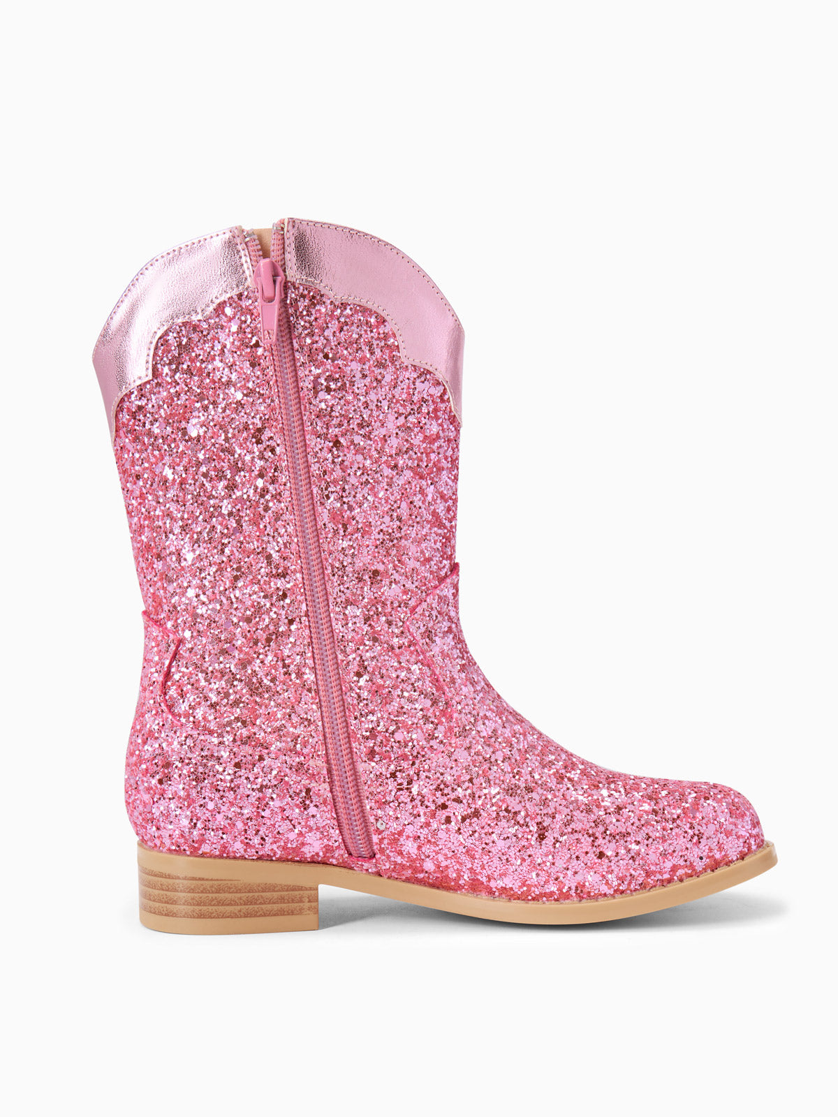Coutgo Women Pink Glitter Cowgirl Boots