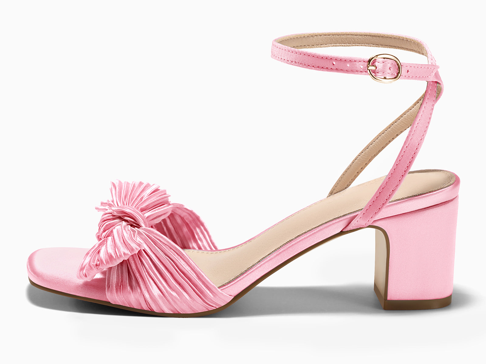 Coutgo Womens Pink Pleated Bow Sandals