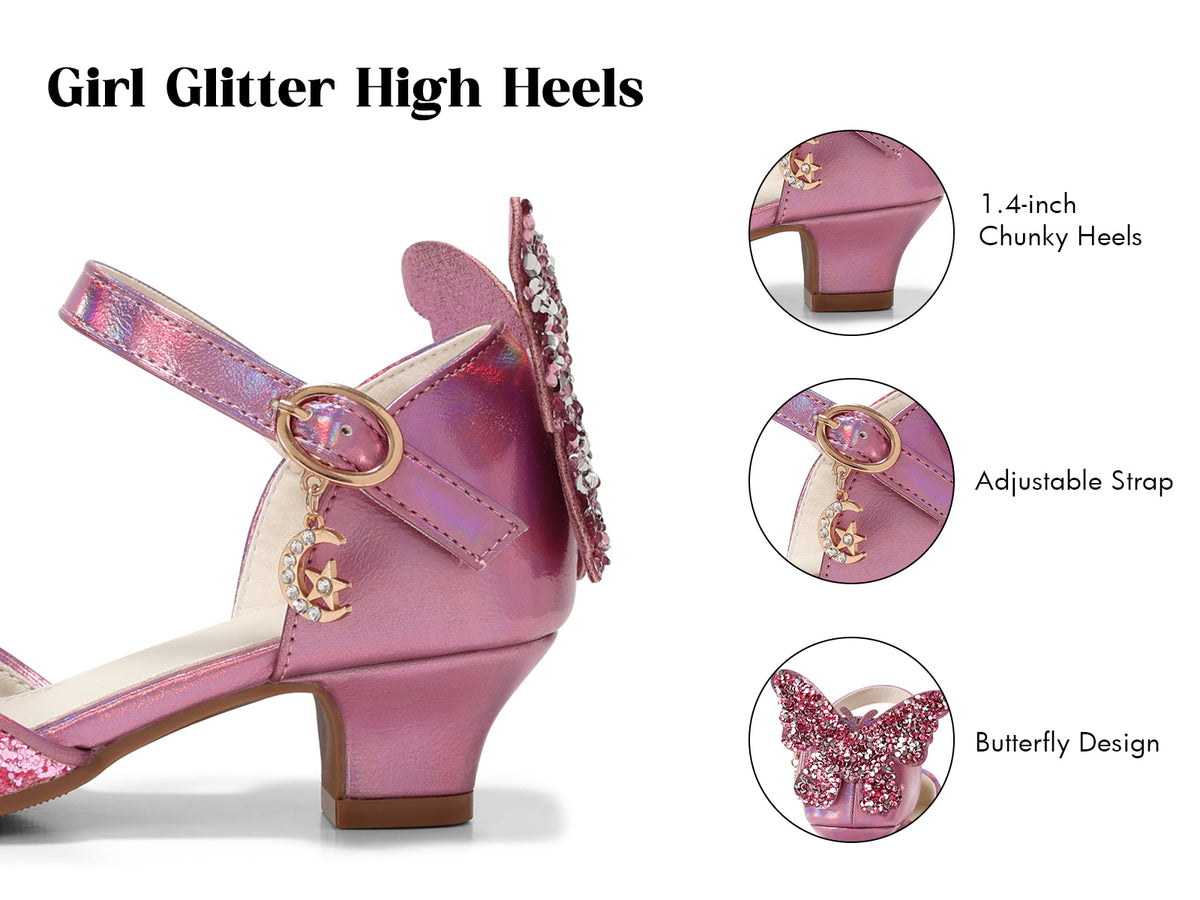 Coutgo Girls Glitter Princess High Heel Dress Shoes