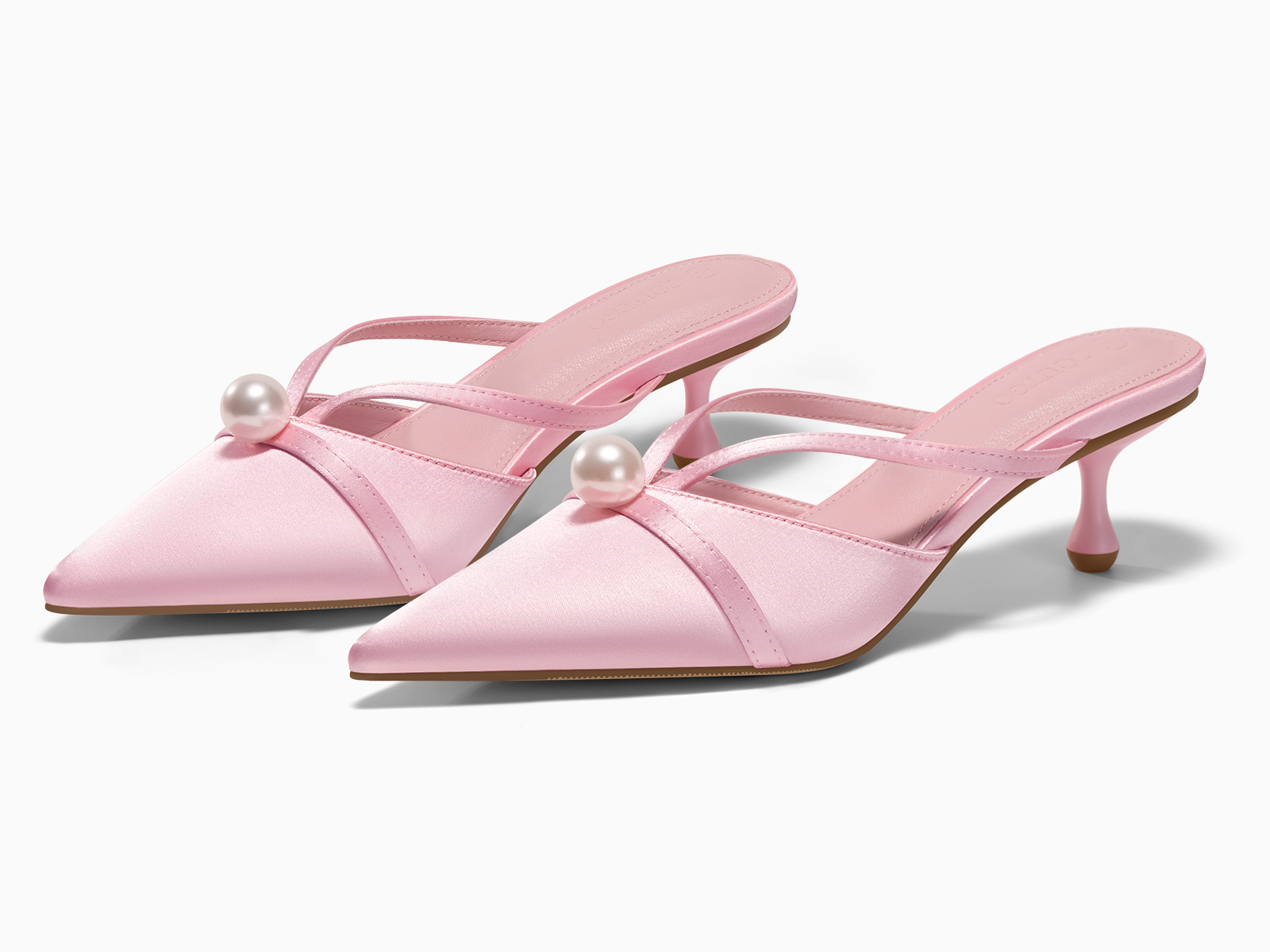 Coutgo Womens Pink Pearl Kitten Heels
