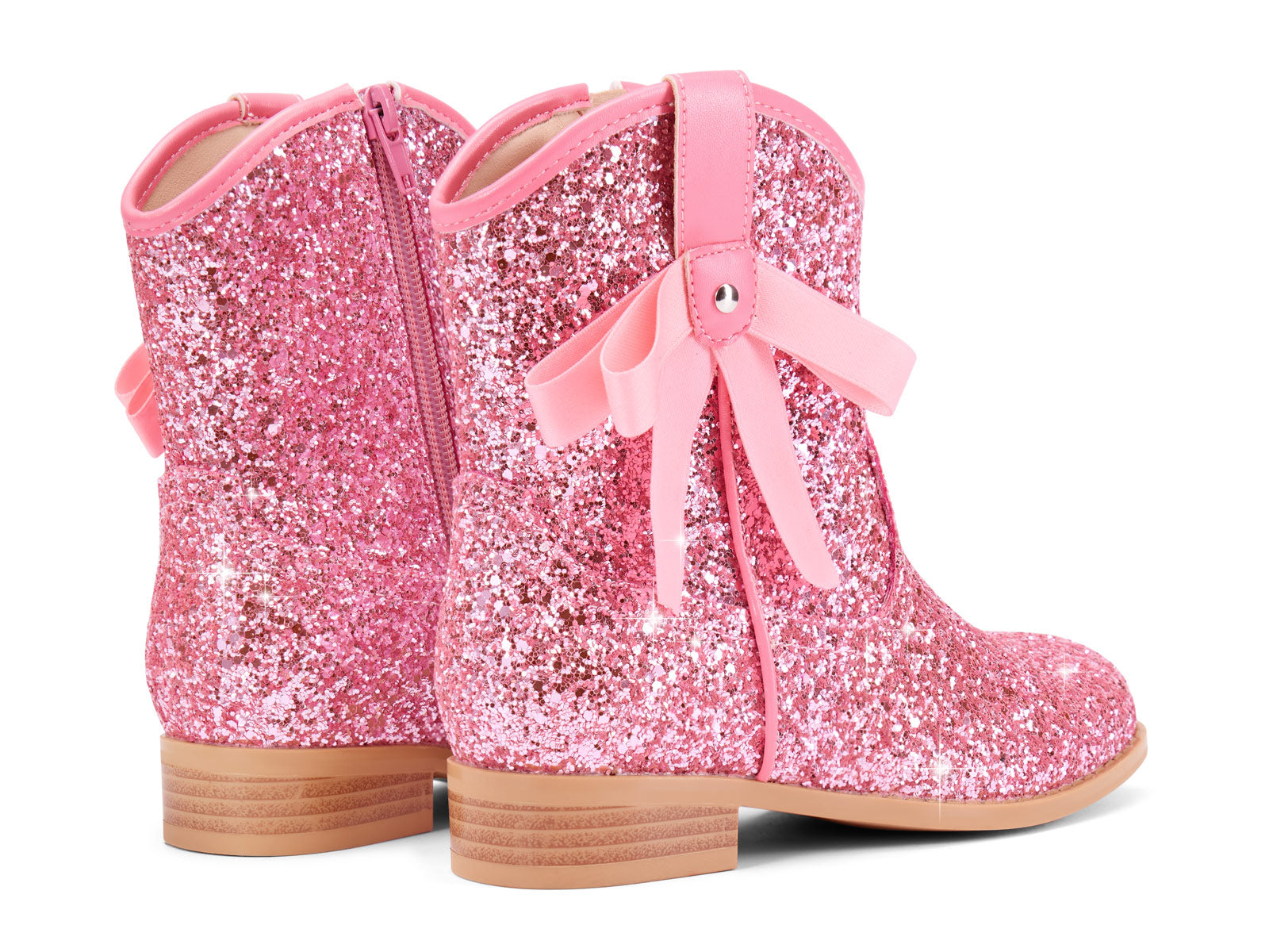 Coutgo Girls Pink Glitter Cowgirl Bow Boots
