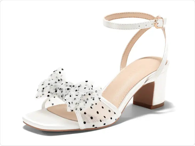 Coutgo Womens Bow Block Heel Sandals for Weddings