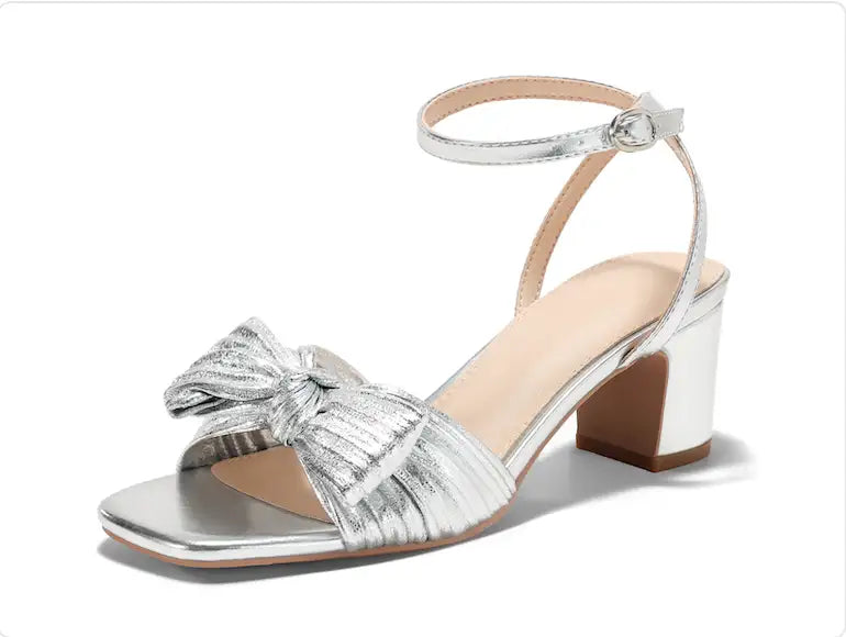 Coutgo Womens Bow Block Heel Sandals for Weddings
