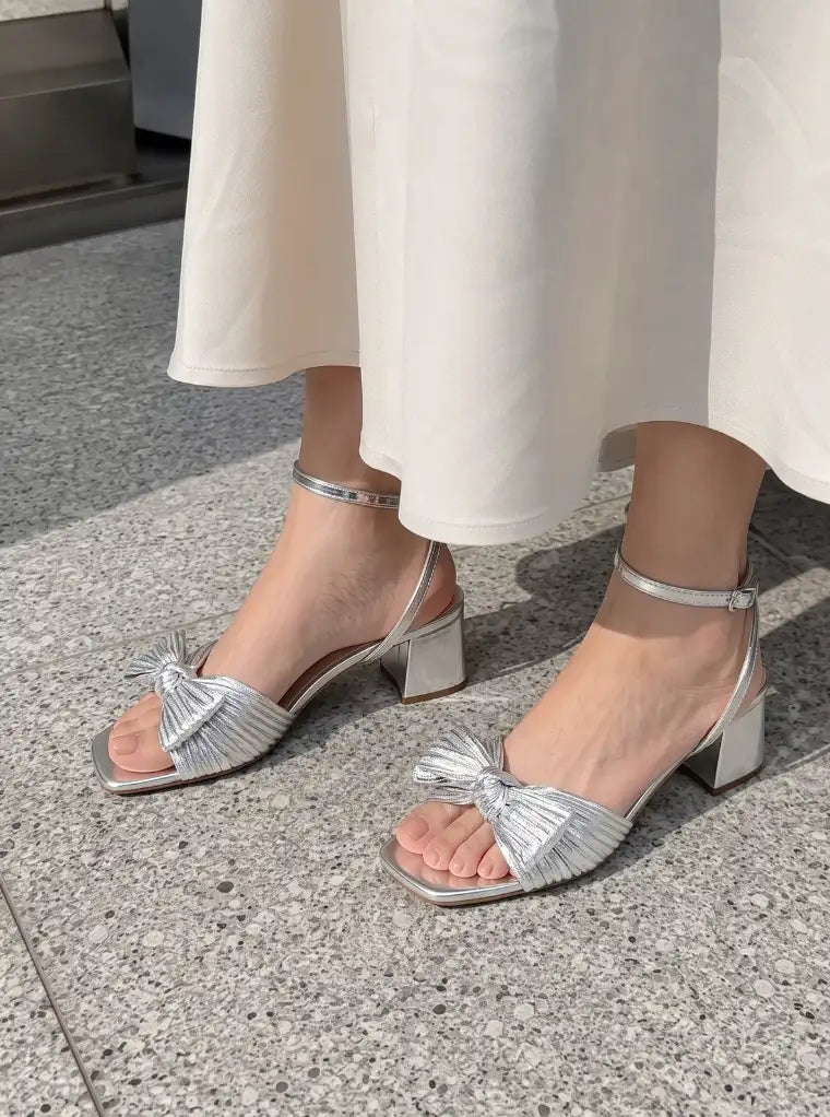 Coutgo Womens Bow Block Heel Sandals for Weddings