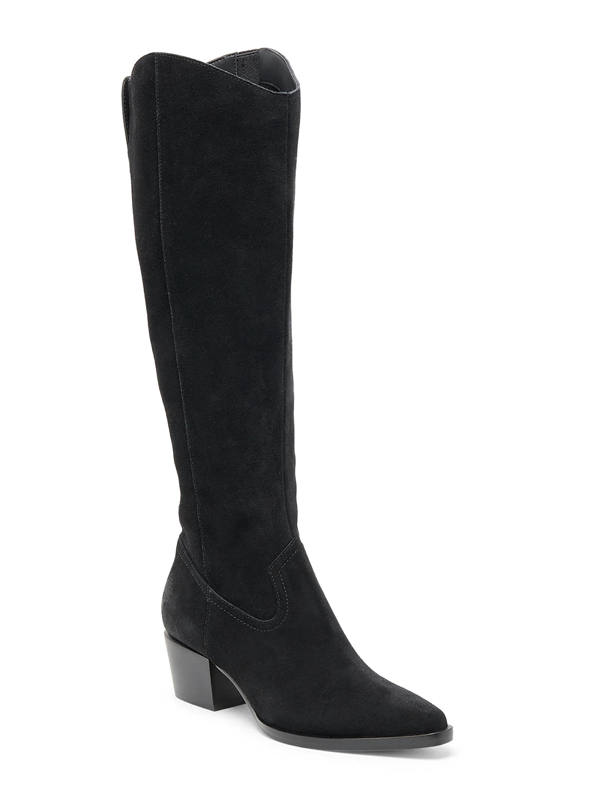 Coutgo Women Suede Black Wide Calf Knee Boots