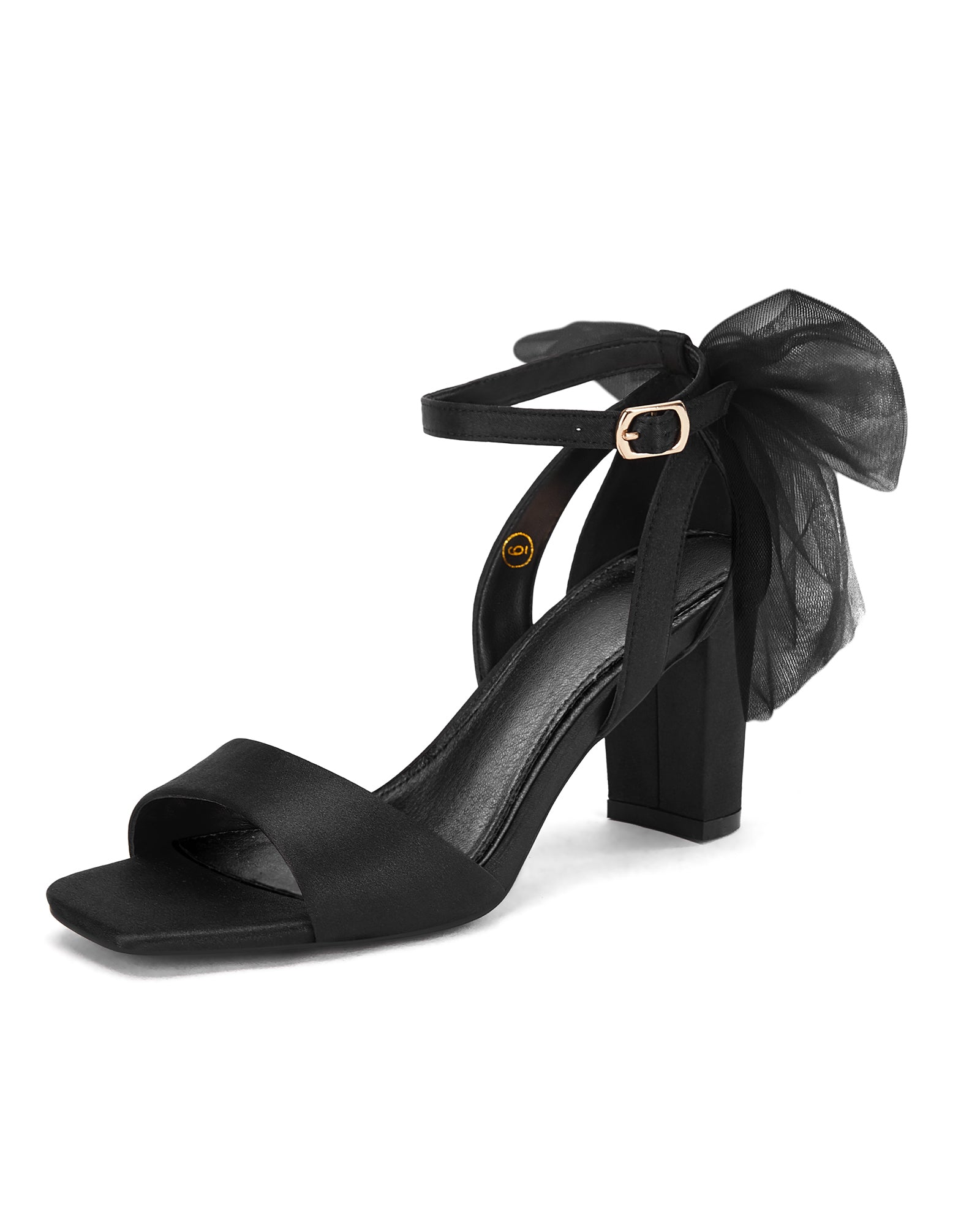 Coutgo Women's Black Bow Tie Heeled Sandals
