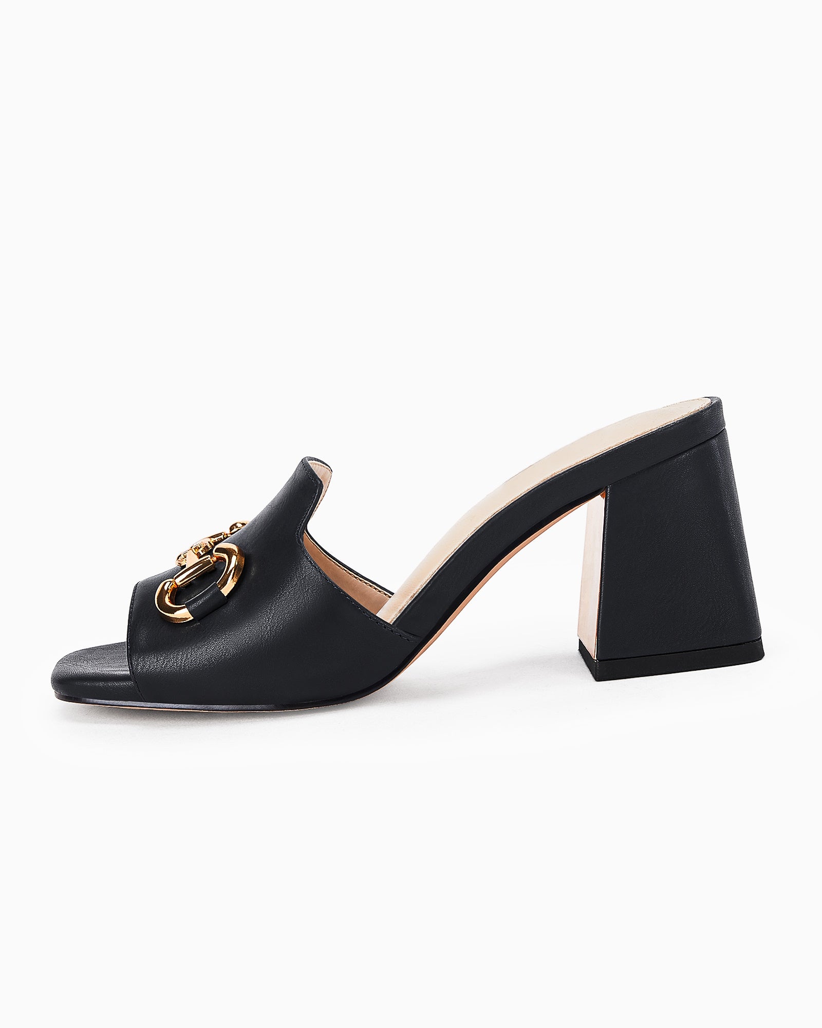 Women's Sandals Black Peep Toe Slides Chunky Heel