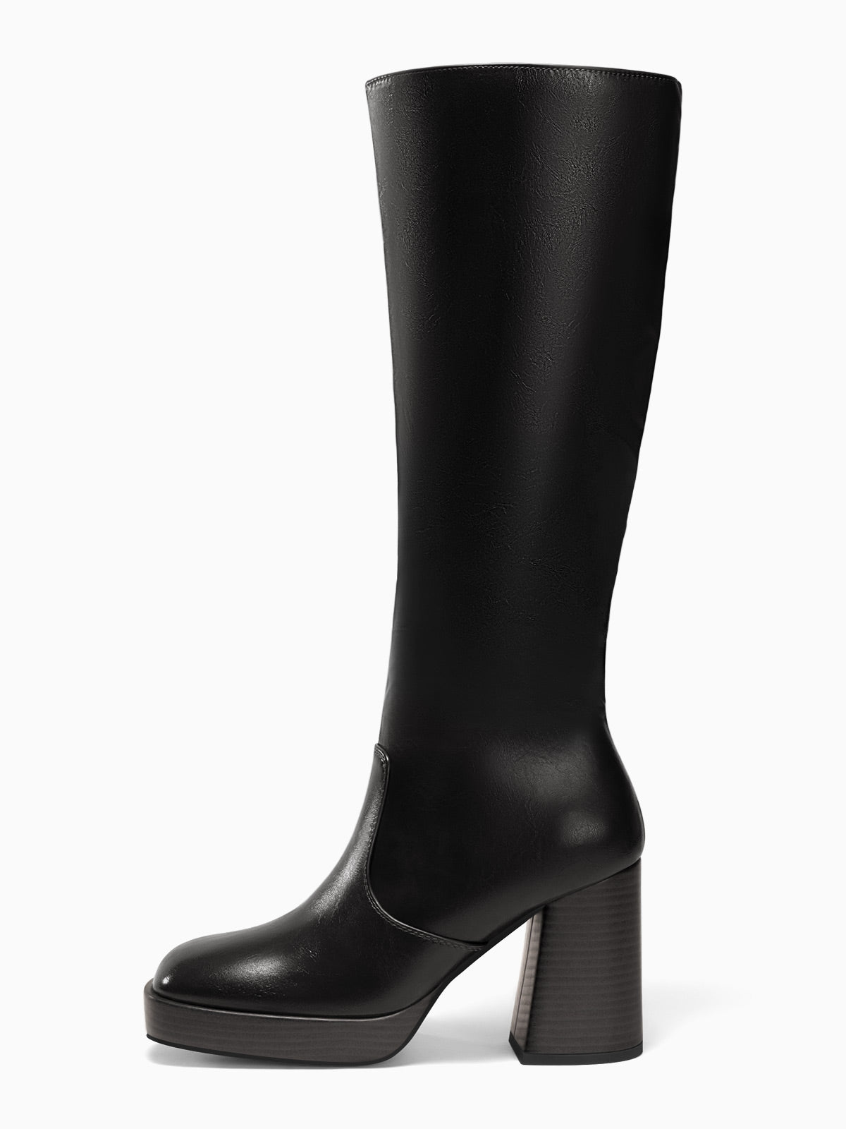 Coutgo Womens Black Platform Knee High Boots